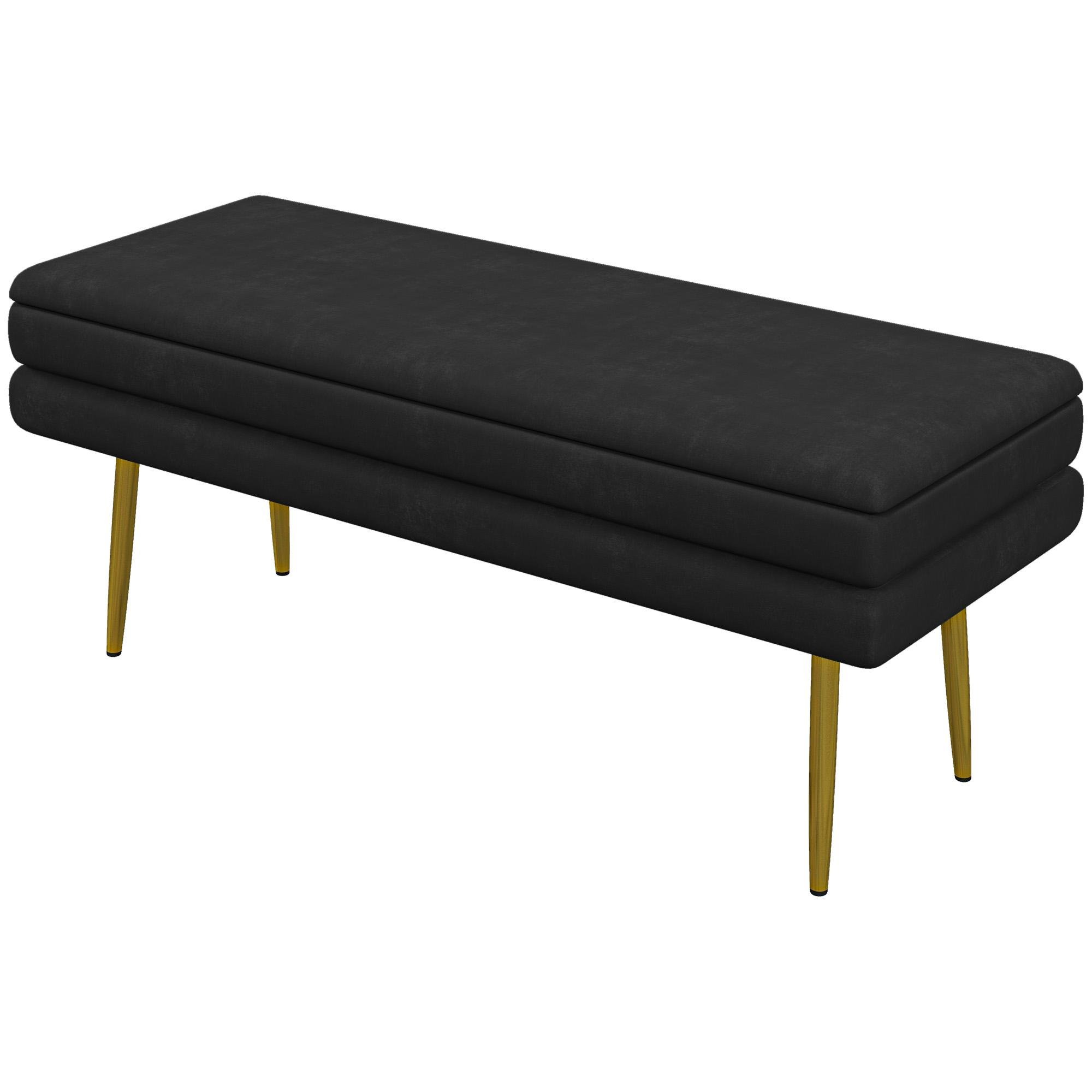 Black velvet storage ottoman with hidden storage, 39.4 in