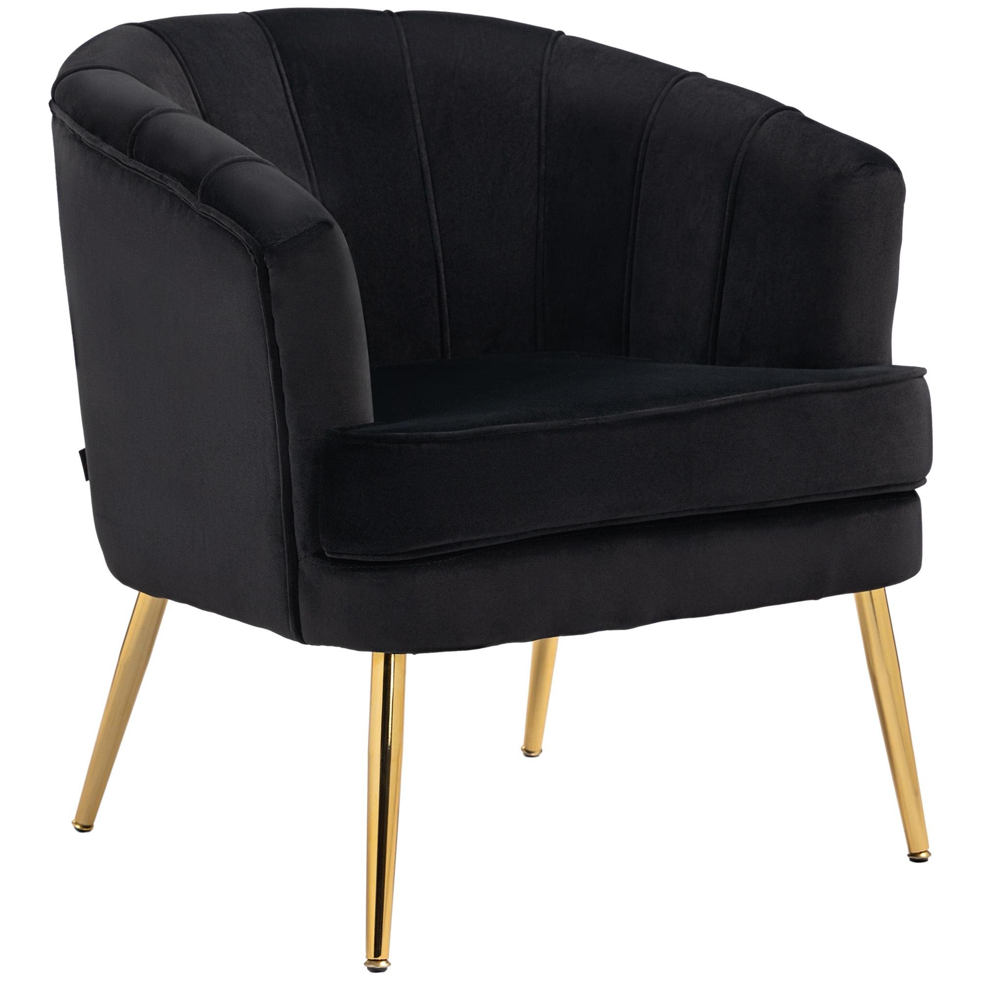 Black Velvet Armchair with Gold Steel Legs