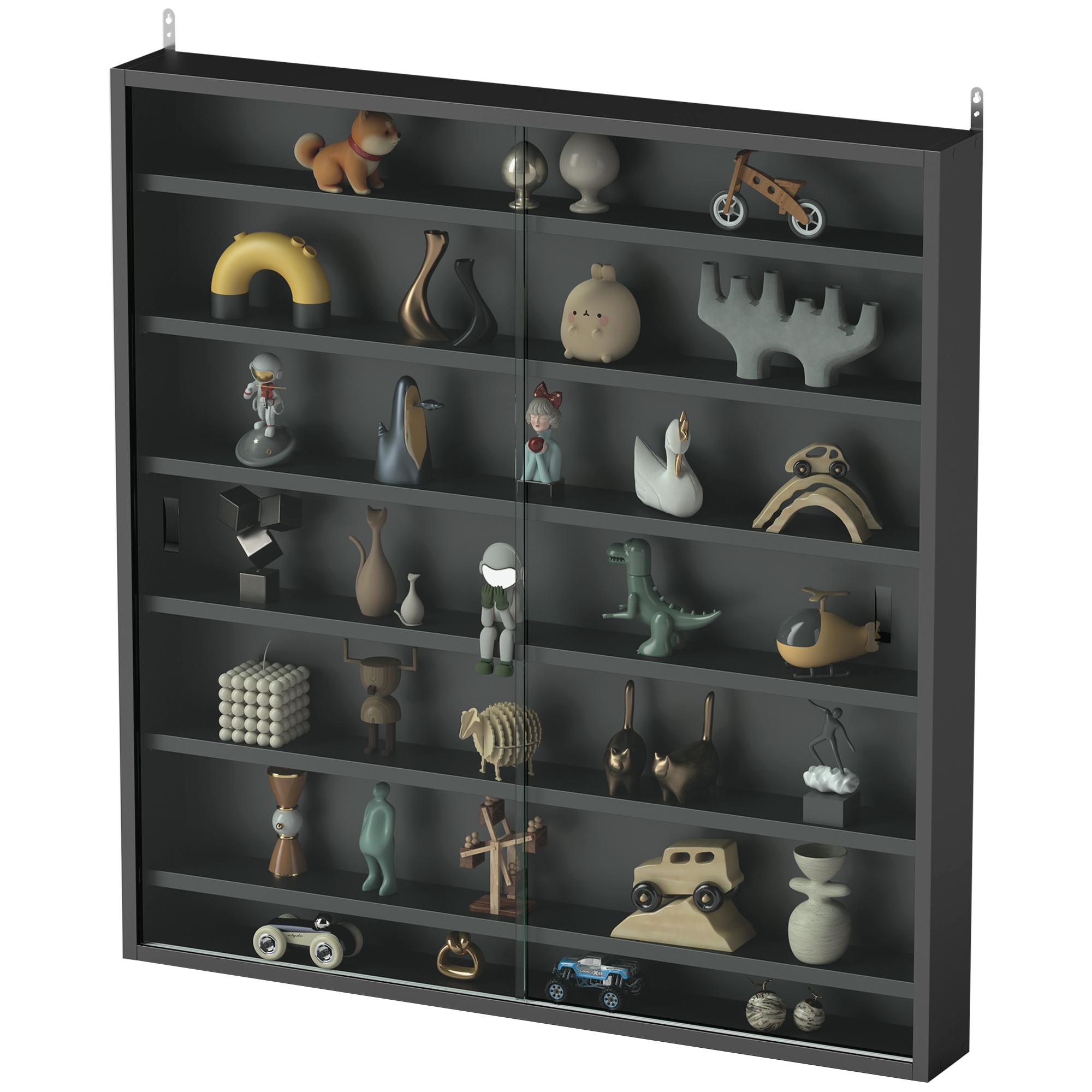 Black 7 Tier Curio Cabinet with Glass Doors