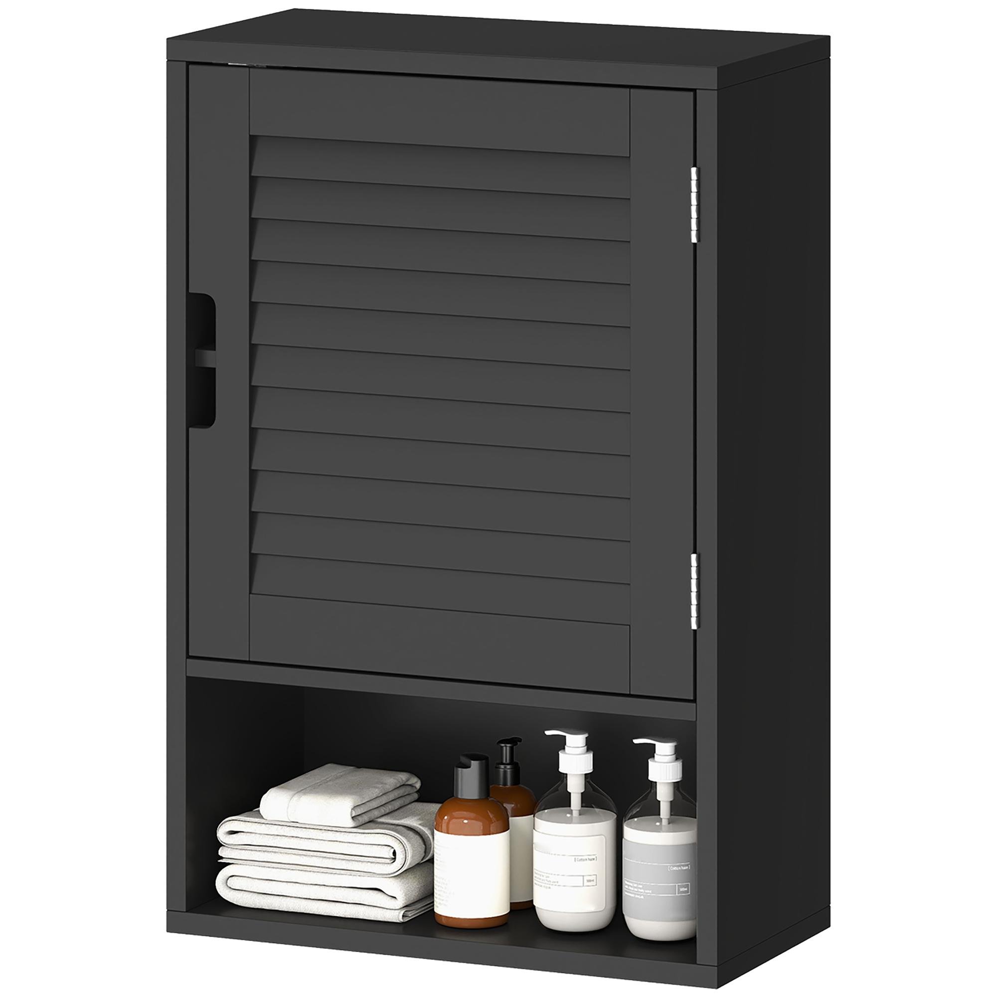 Black Louvred Bathroom Cabinet with Adjustable Shelves, 40 cm