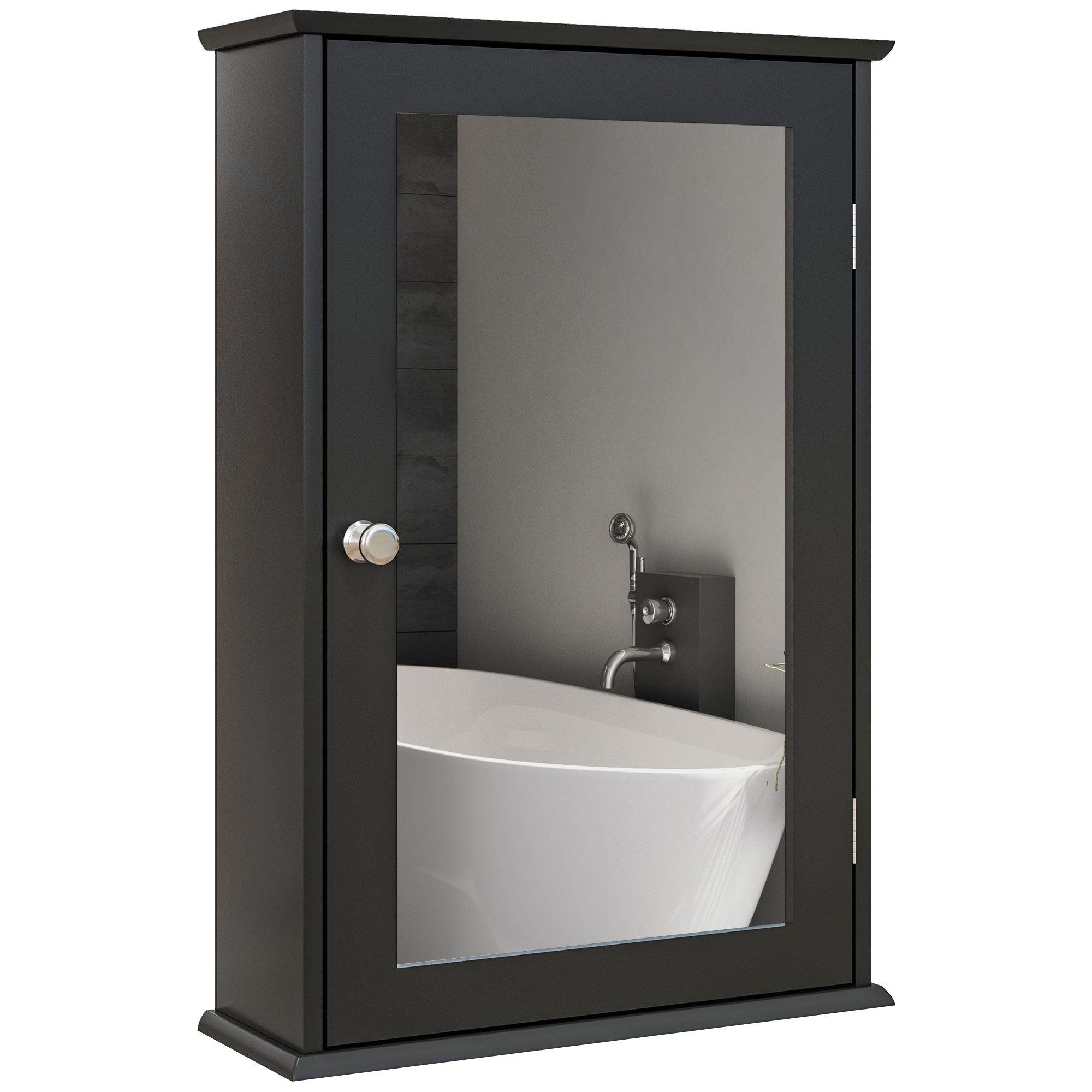 Black 2 Tier Mirror Cabinet with Wall-Mounted Storage