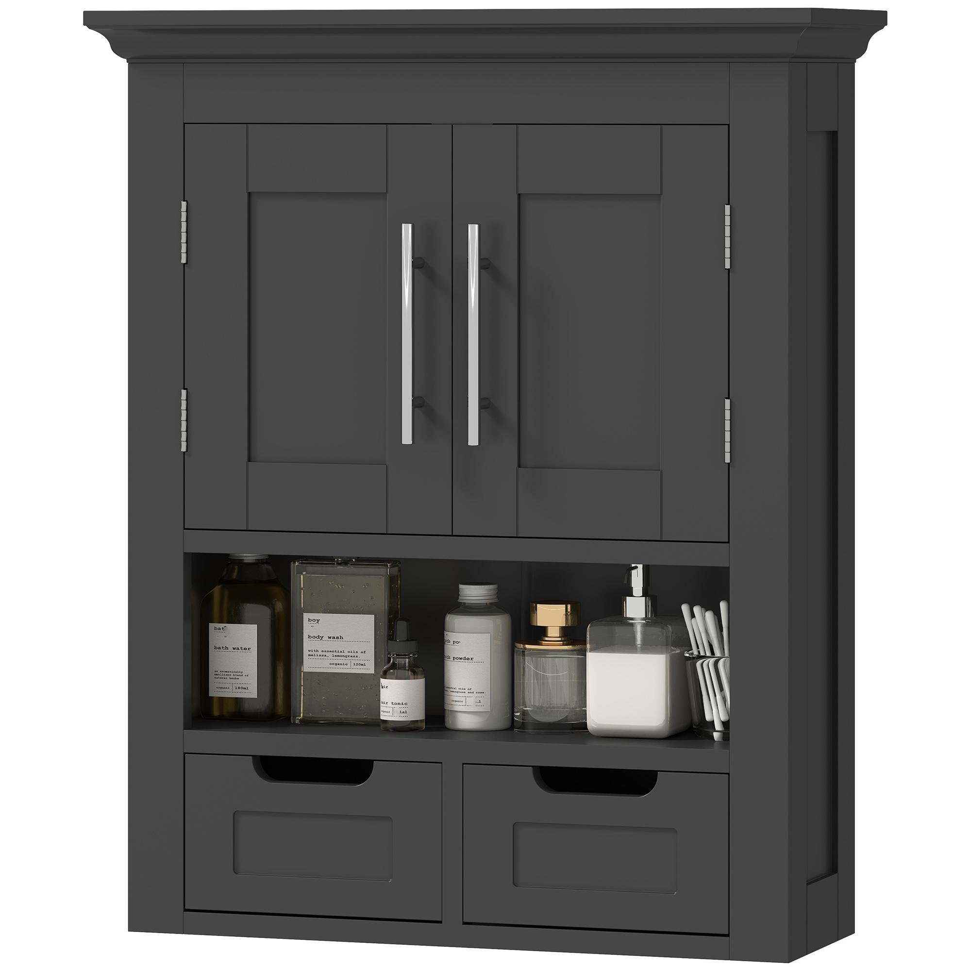 Black Wall Cabinet with Drawers for Compact Bathroom Storage