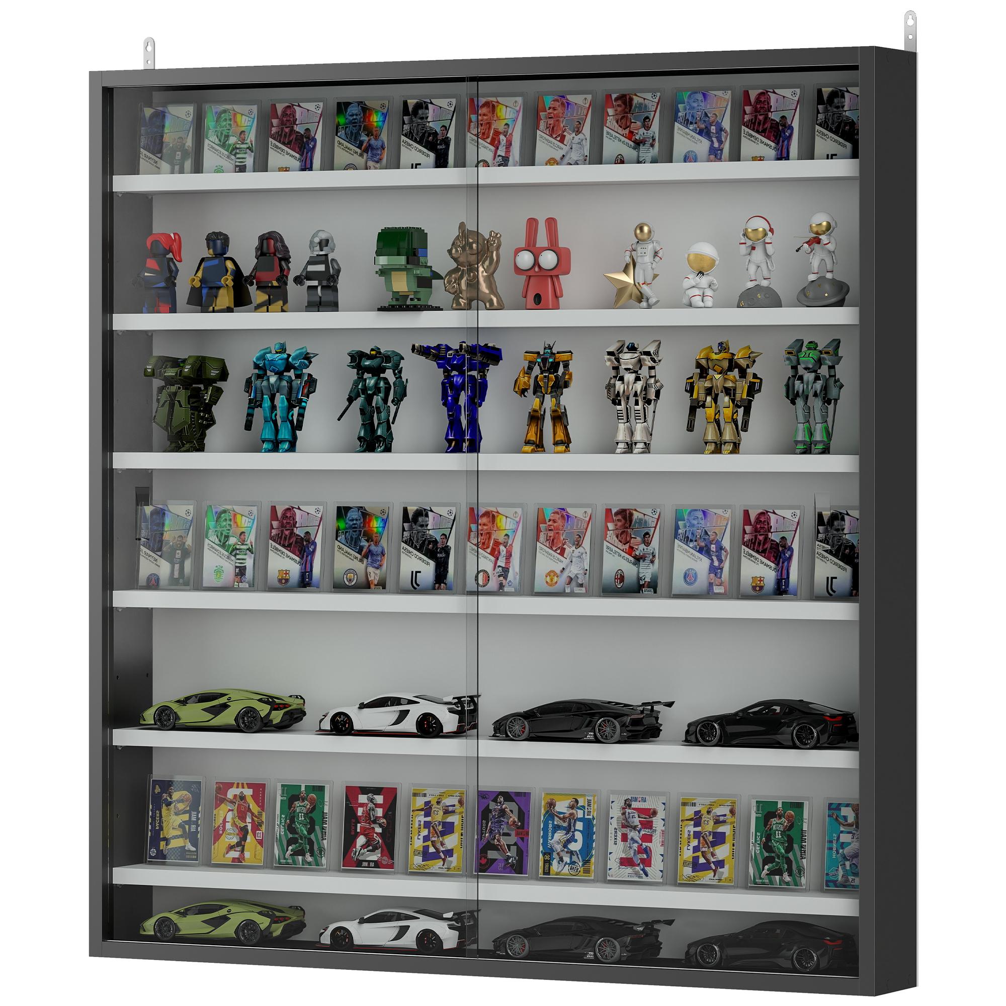 Black 7-Tier Display Cabinet with Glass Doors for Collectibles