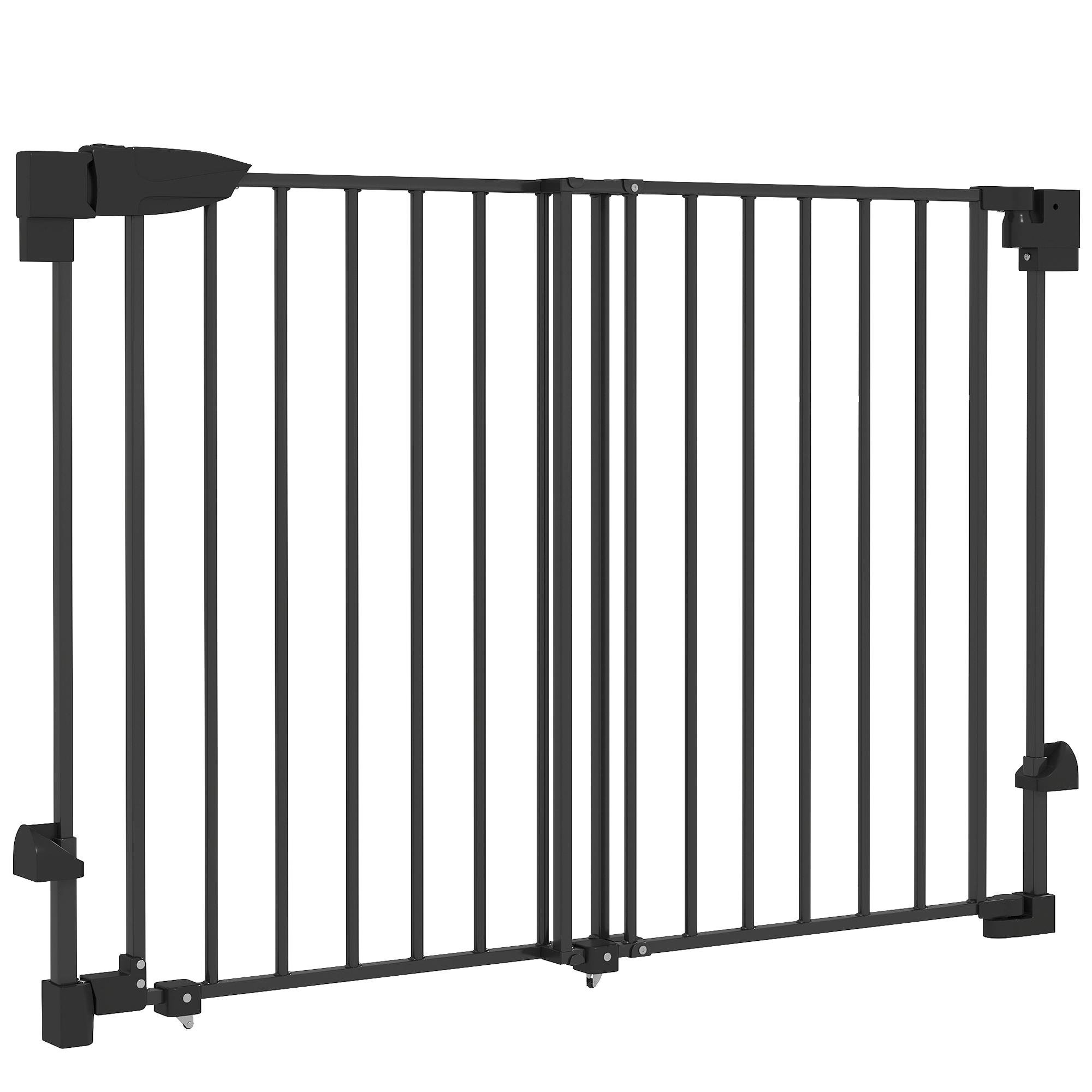 Black Wall-Mounted Dog Gate, Auto-Close, 29.3–43.9 in