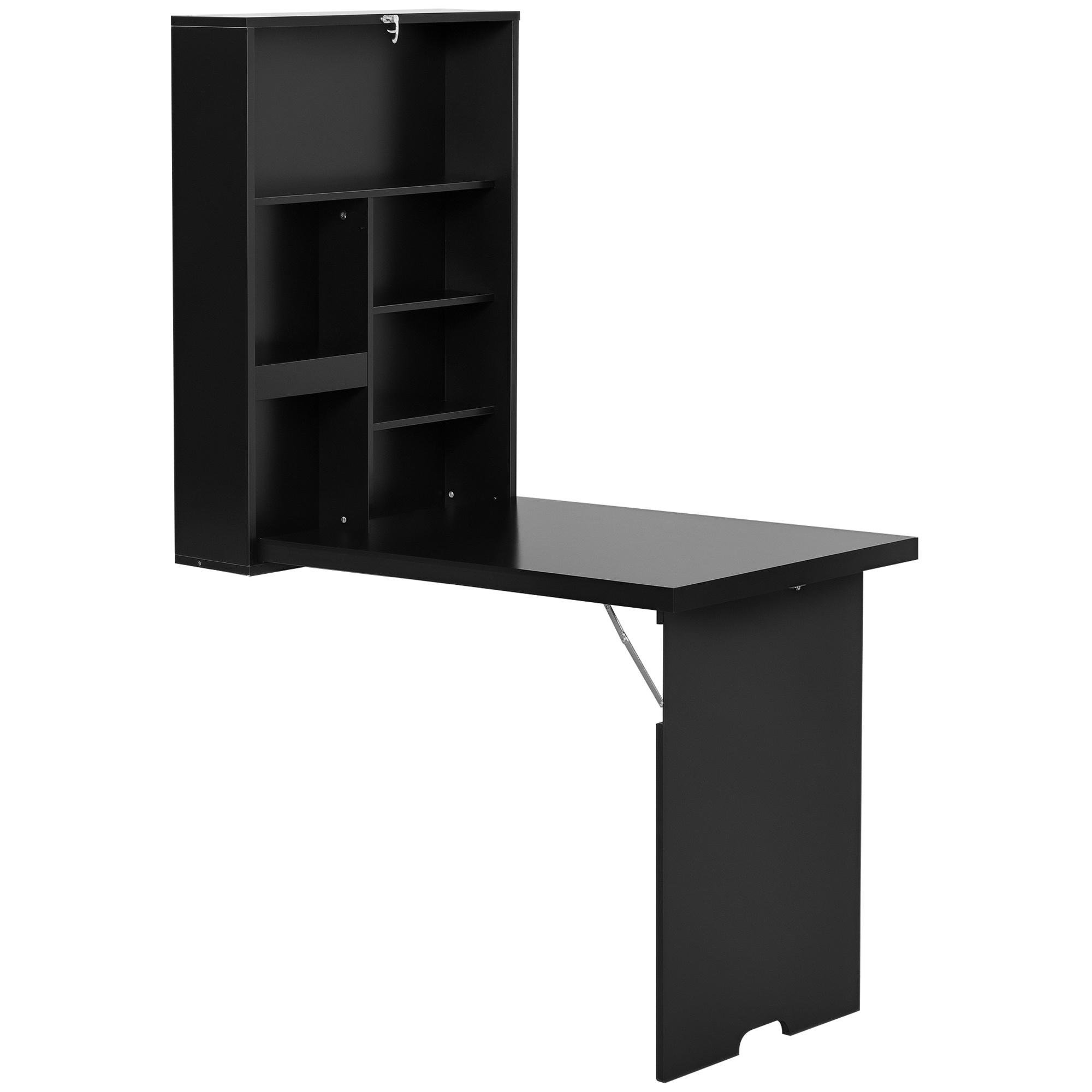 Black Wall Mounted Desk with Storage, 23.5 in Wide