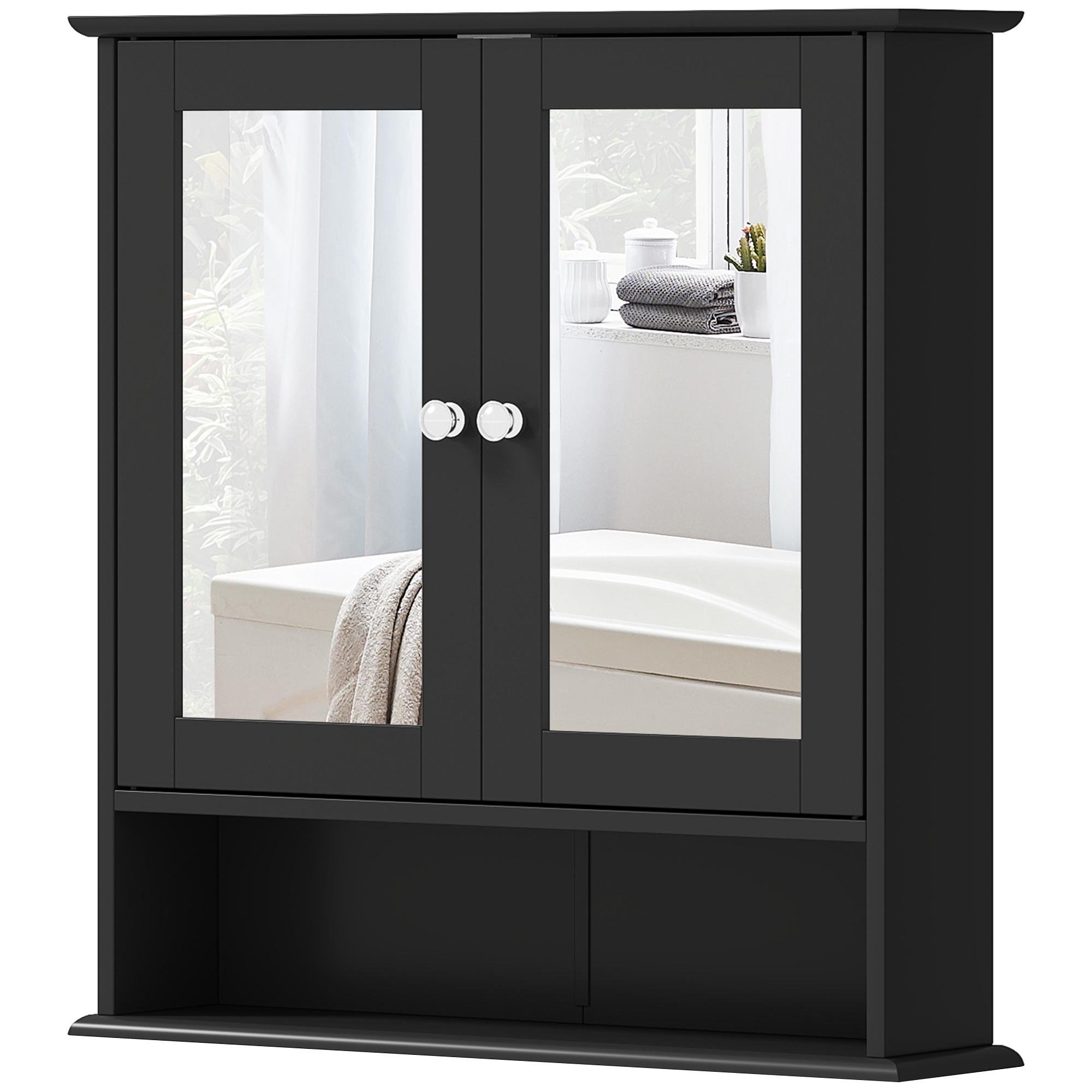 Black MDF Medicine Cabinet with Mirror, 22 Inch