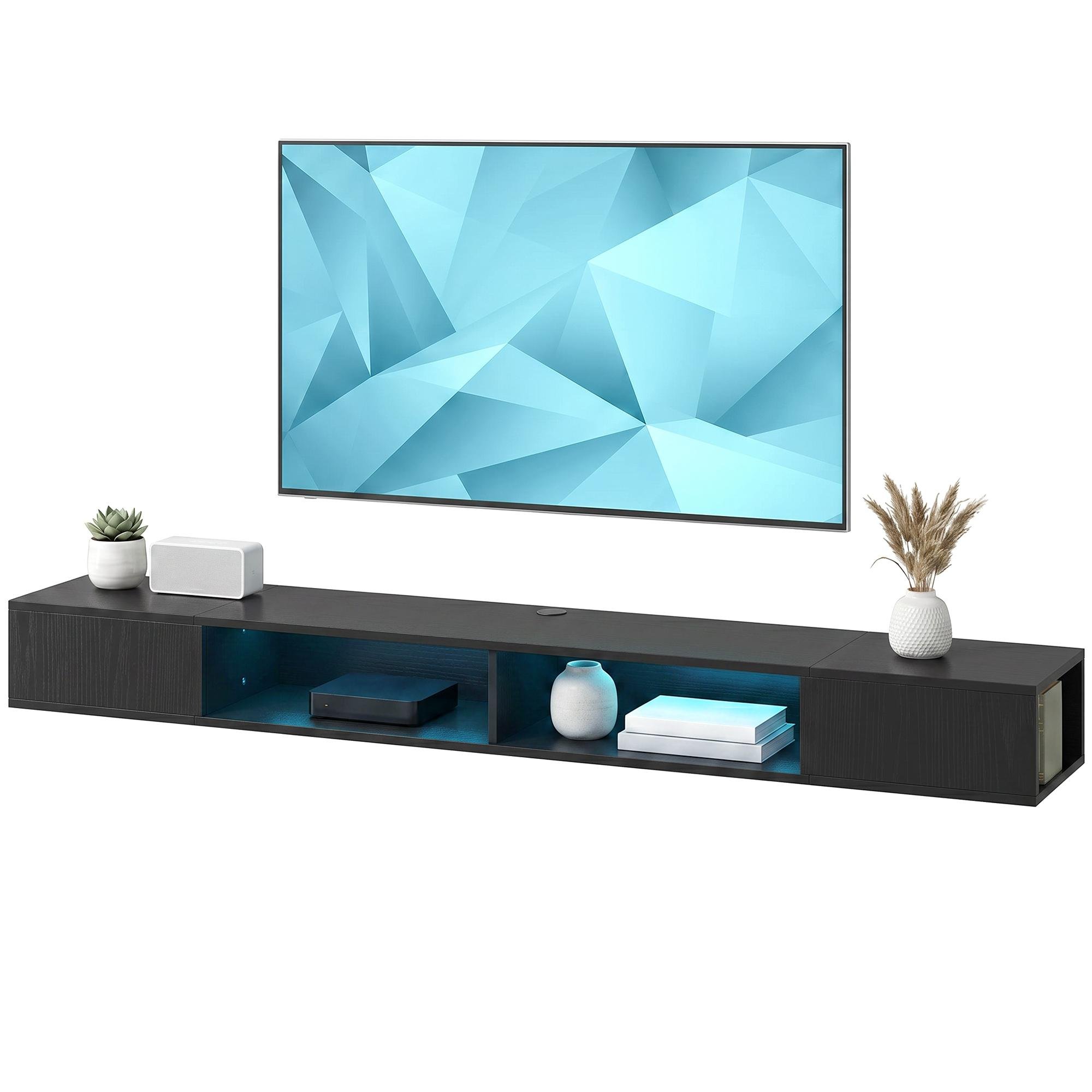 Black Wood Grain TV Stand with RGB LED Lights