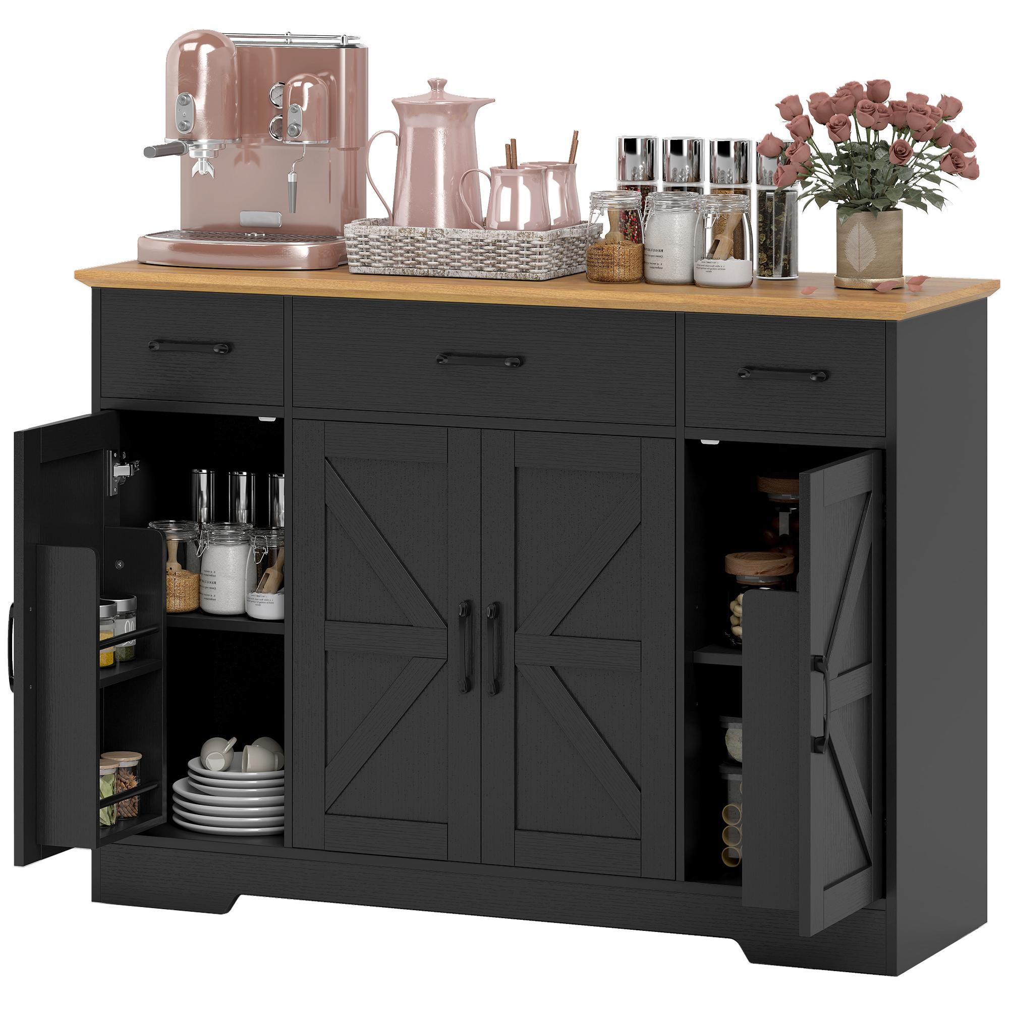 Black Barn Door Bar Cabinet with Soft-Close Hinges