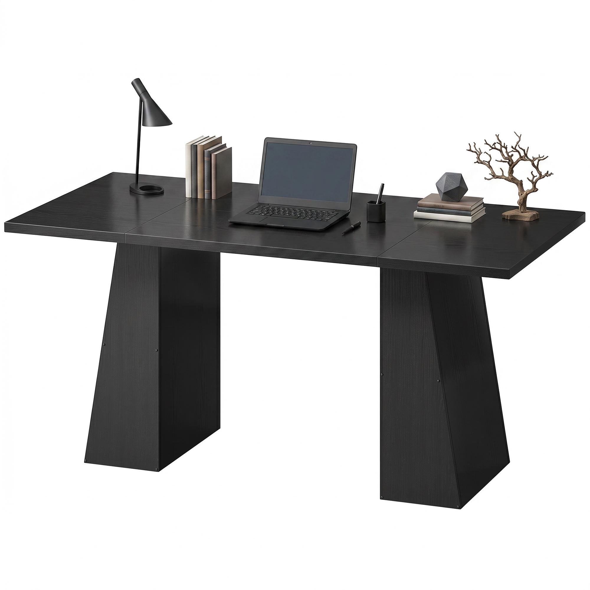 63 Inch Trapezoidal Desk with Black Wood Grain Finish