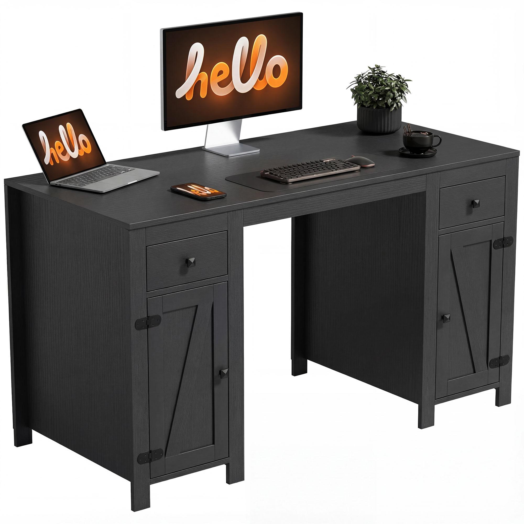 Black Farmhouse Executive Desk with Storage, 52.4-Inch