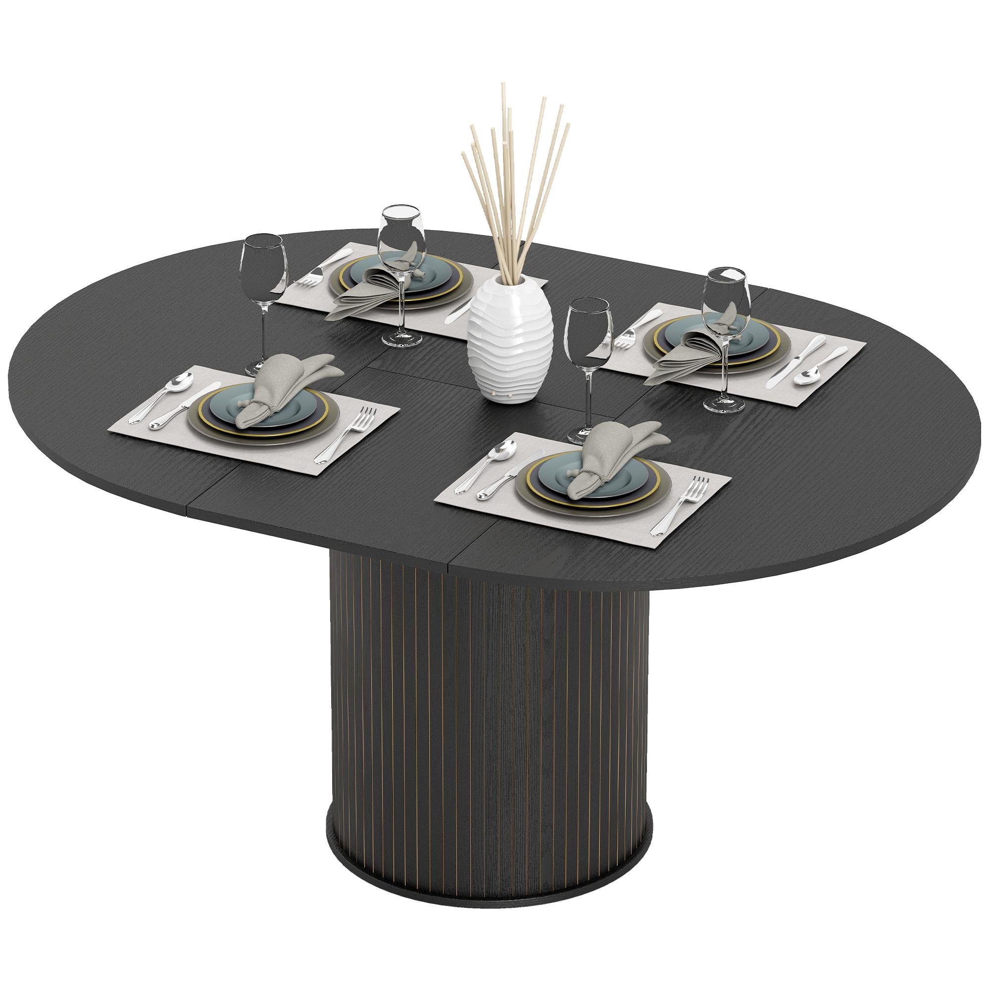 Black Wood Grain Extendable Table for 6–8
