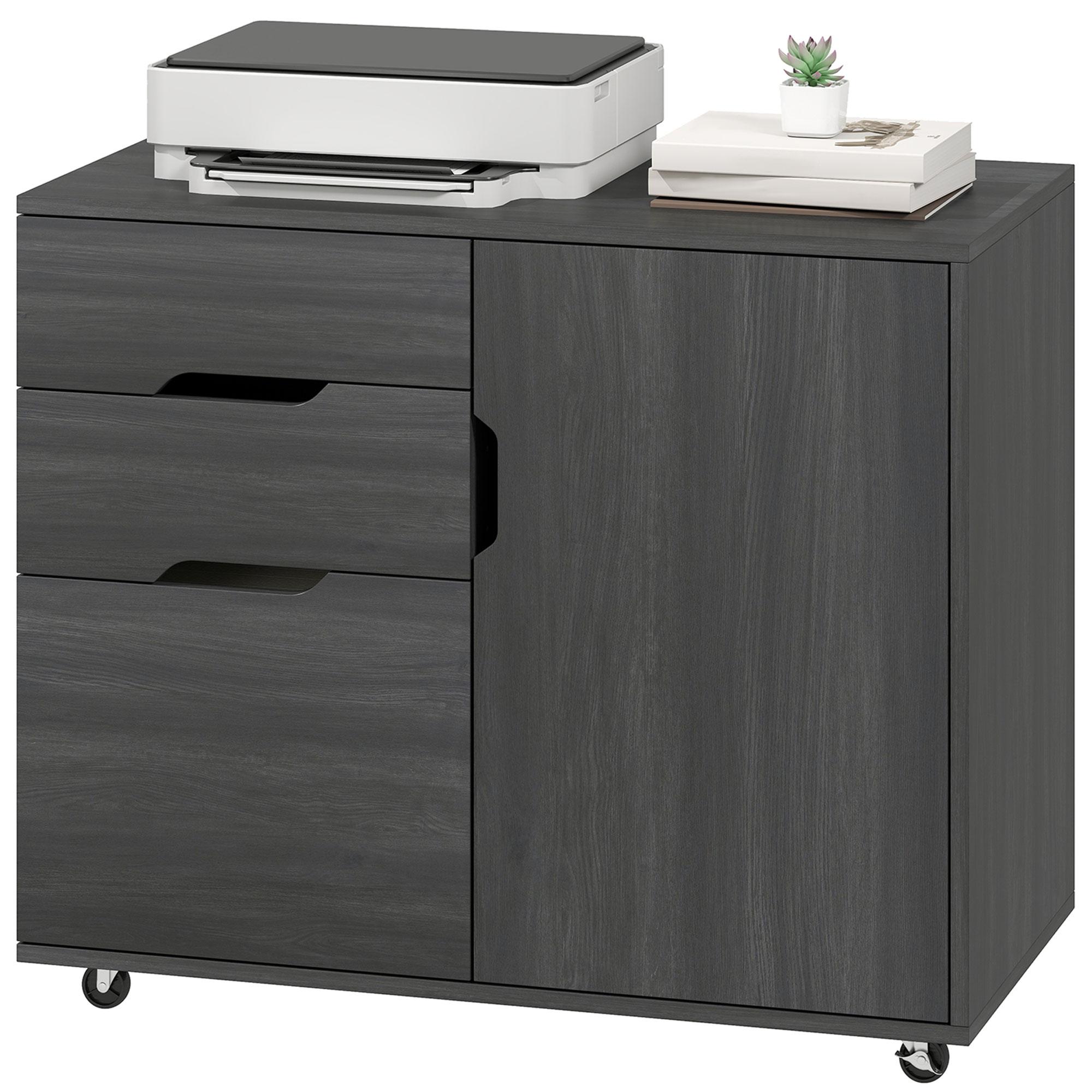 Black Wood Grain Filing Cabinet with Adjustable Storage, 31.5 in