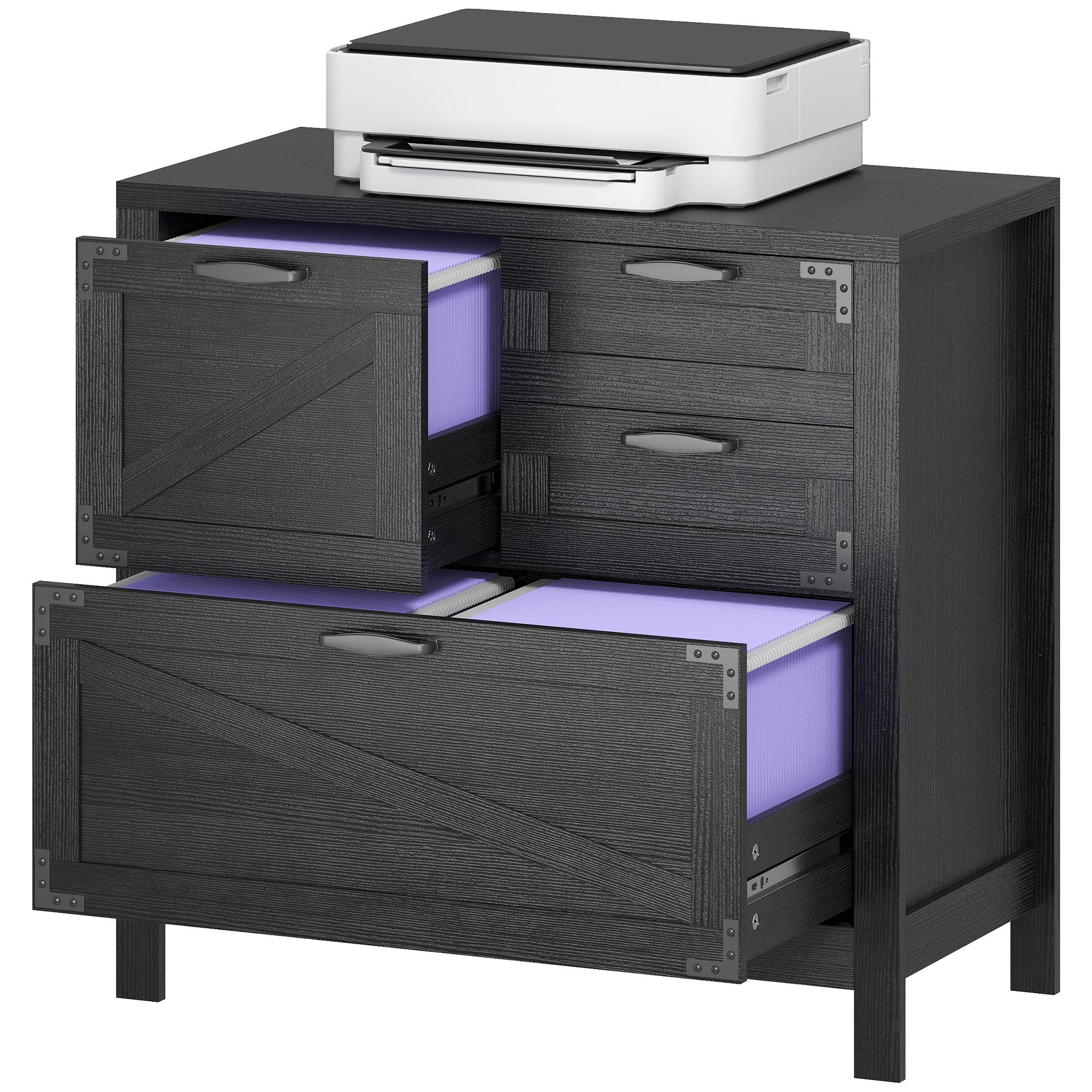 Black Four Drawer Lateral Cabinet, Farmhouse Style