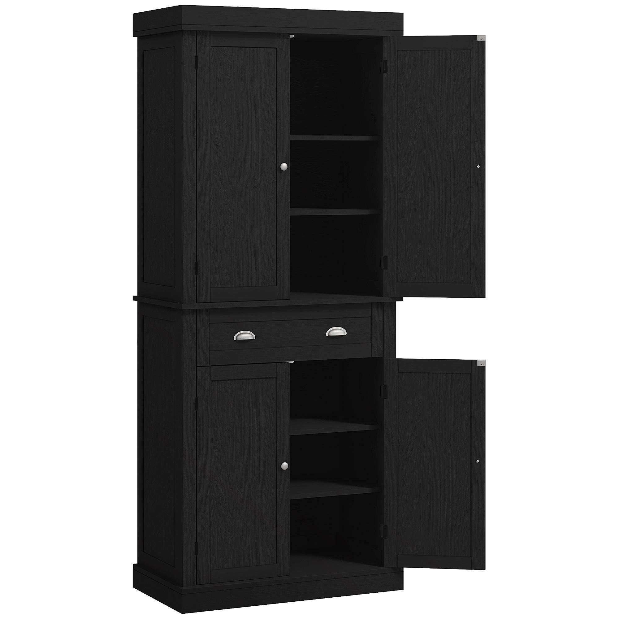 Black Wood Grain Pantry Cabinet with Adjustable Shelves, 72"