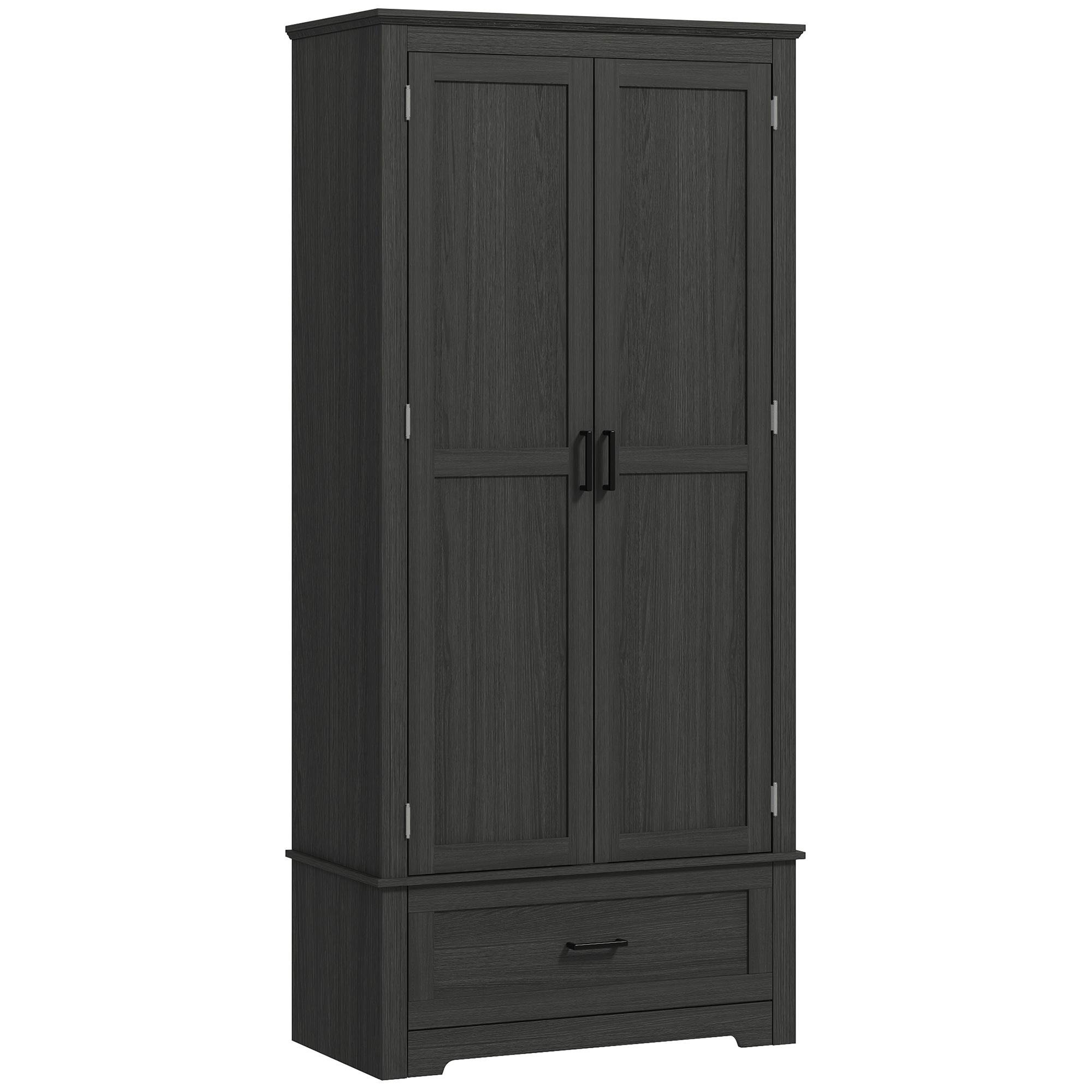 Black Wood Grain Pantry Cabinet with Adjustable Shelves