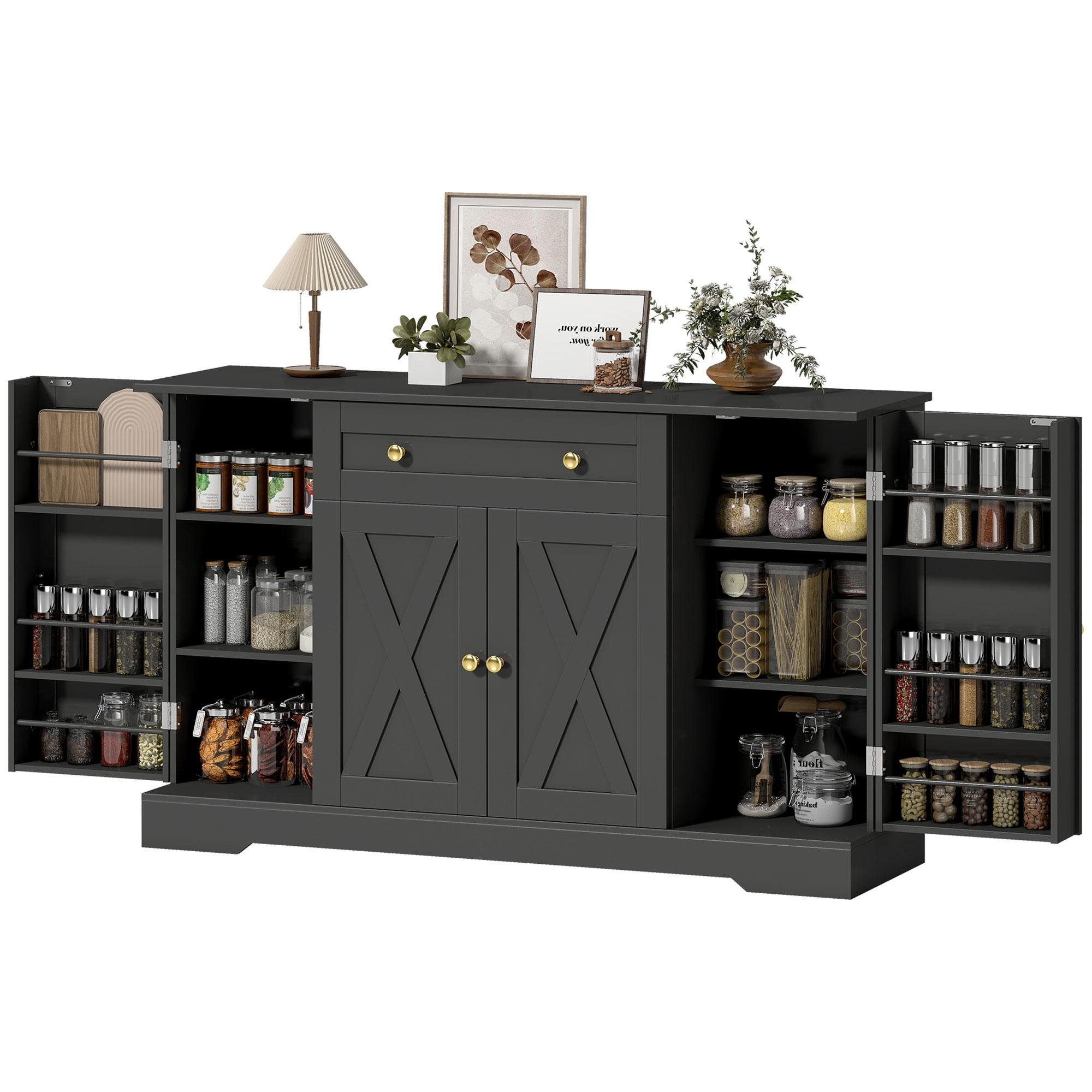 Black X-Panel Buffet Cabinet with Adjustable Shelves