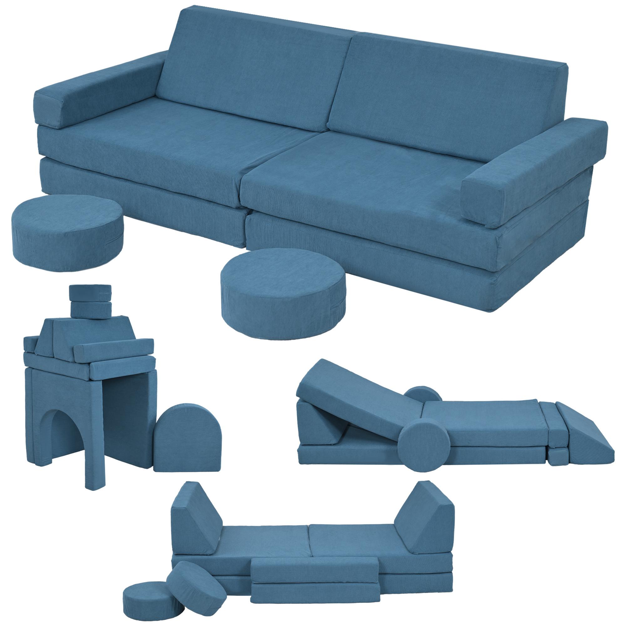 12-Piece Blue Modular Play Couch with Six Shapes