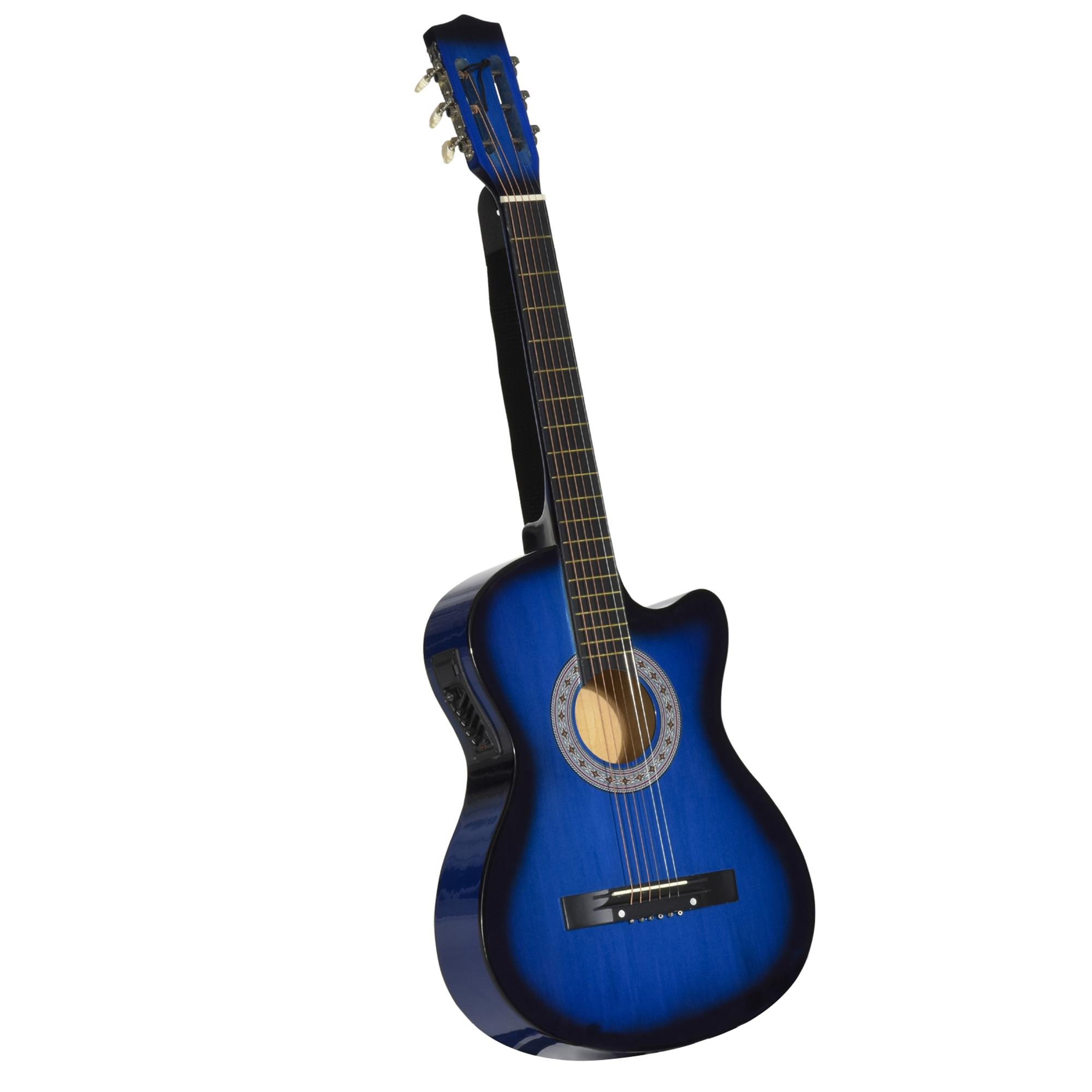 38 Inch Blue Acoustic Guitar | Cutaway Electric Set
