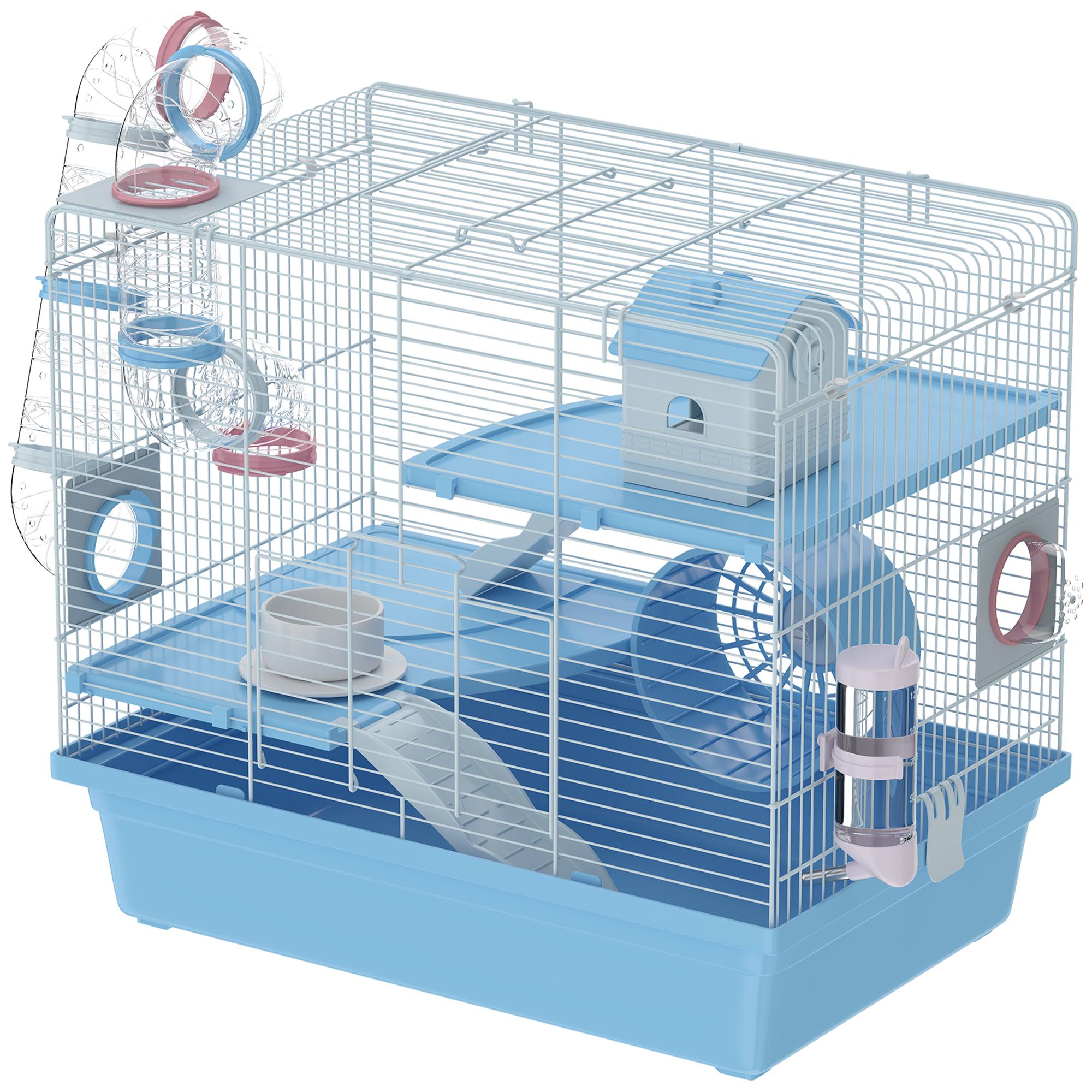 Blue 3-Tier Hamster Cage with Tunnels for Dwarf Hamsters