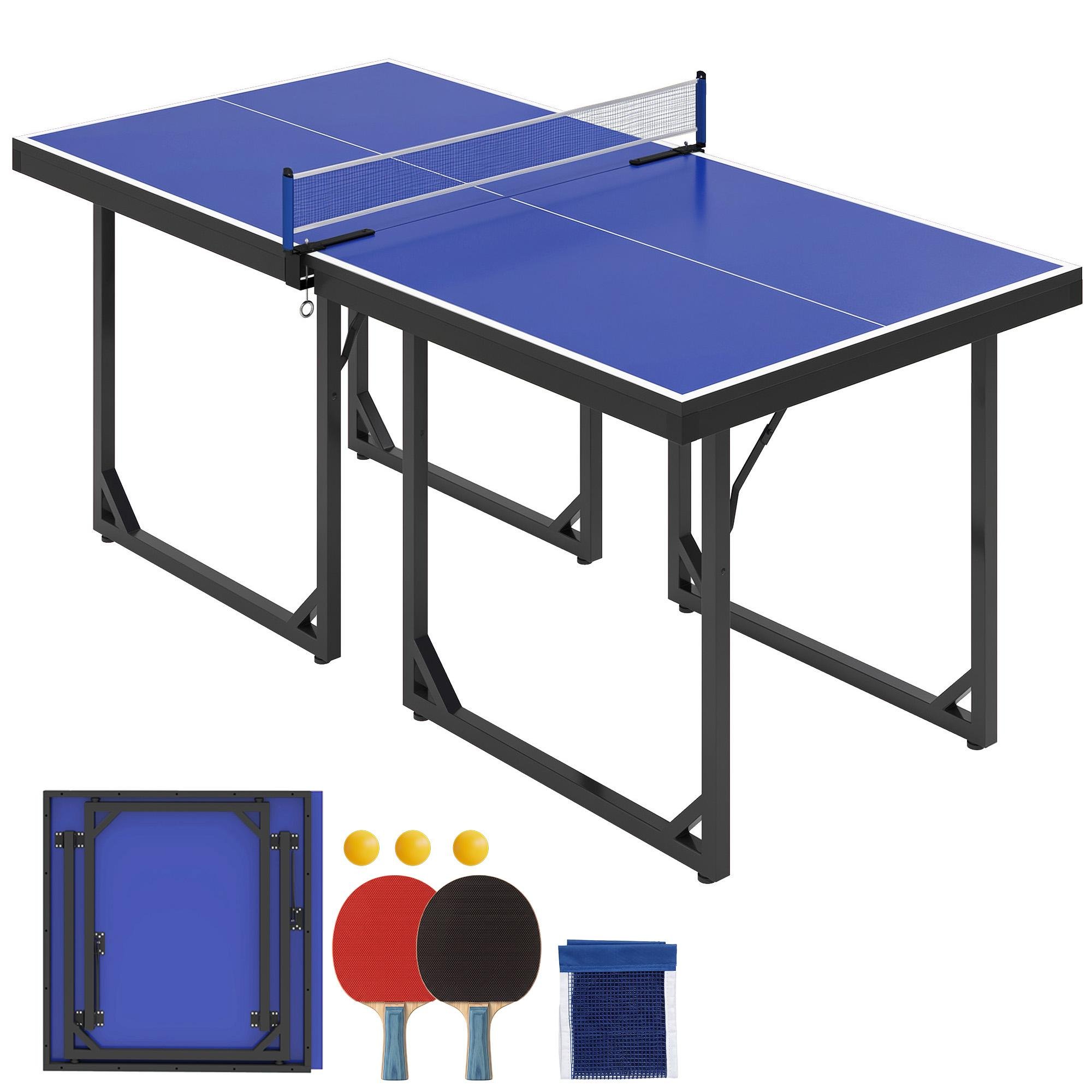 Blue 6x3ft Ping Pong Table - Folding Multi-Use Design
