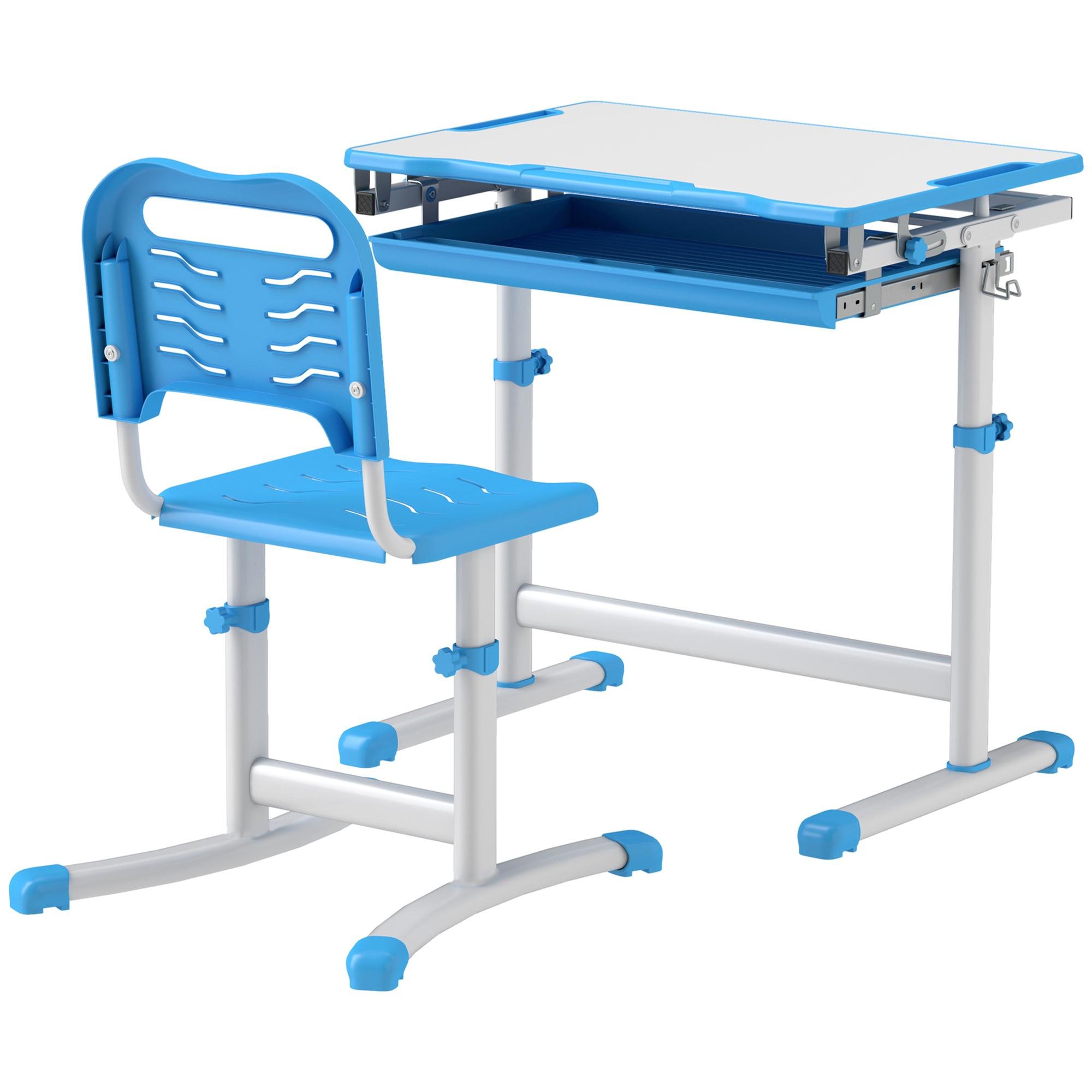 Blue Tilt Top Desk Set with Adjustable Heights for Kids