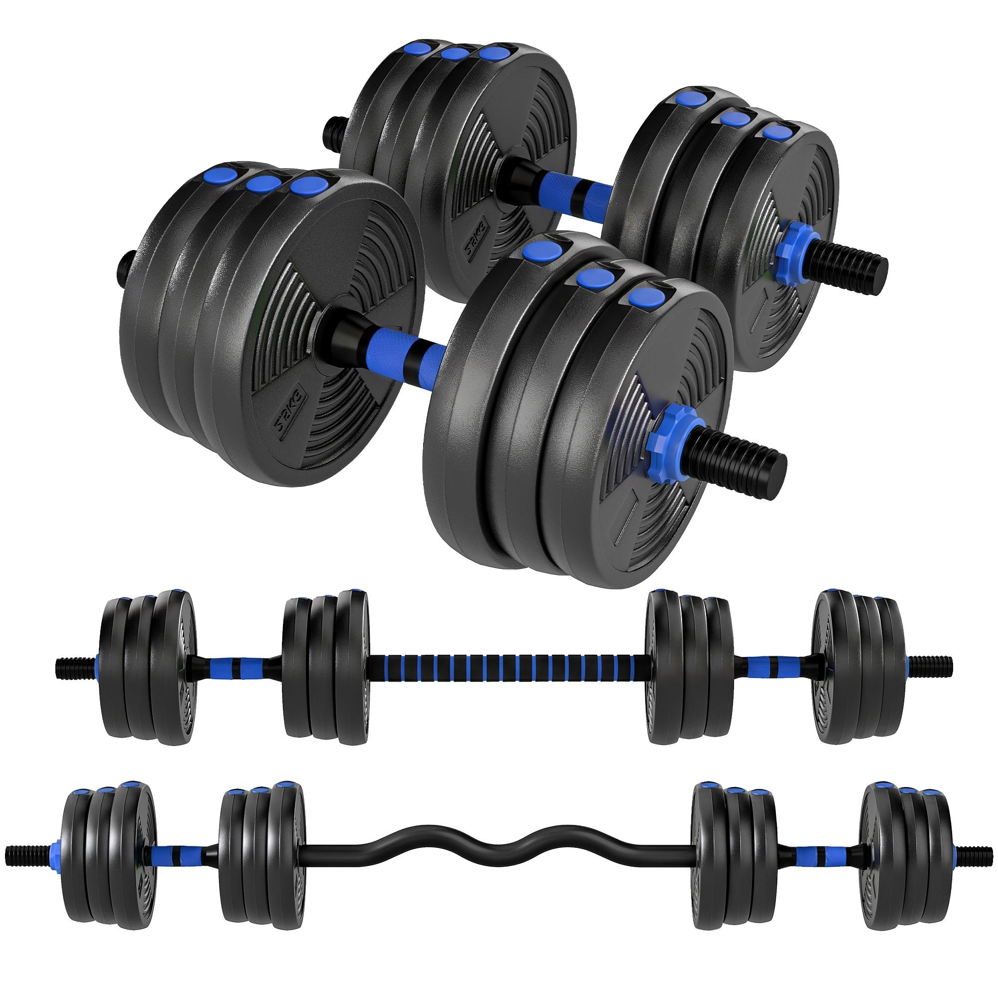 Blue 55 lb Dumbbells, 3-in-1 Adjustable Set