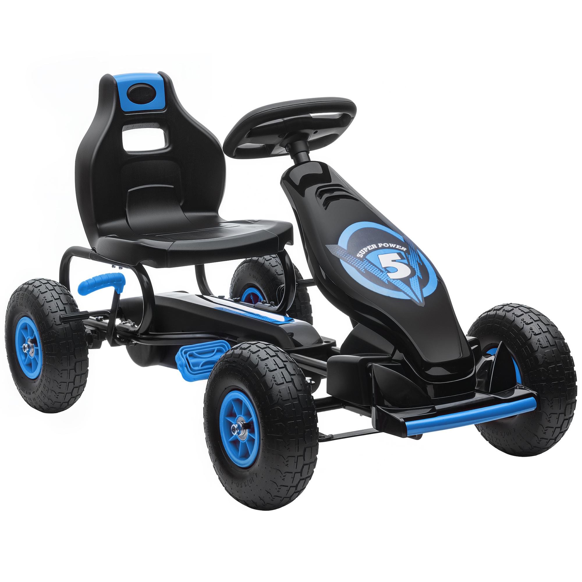 Blue Rubber Pedal Go Kart with Handbrake and Reverse