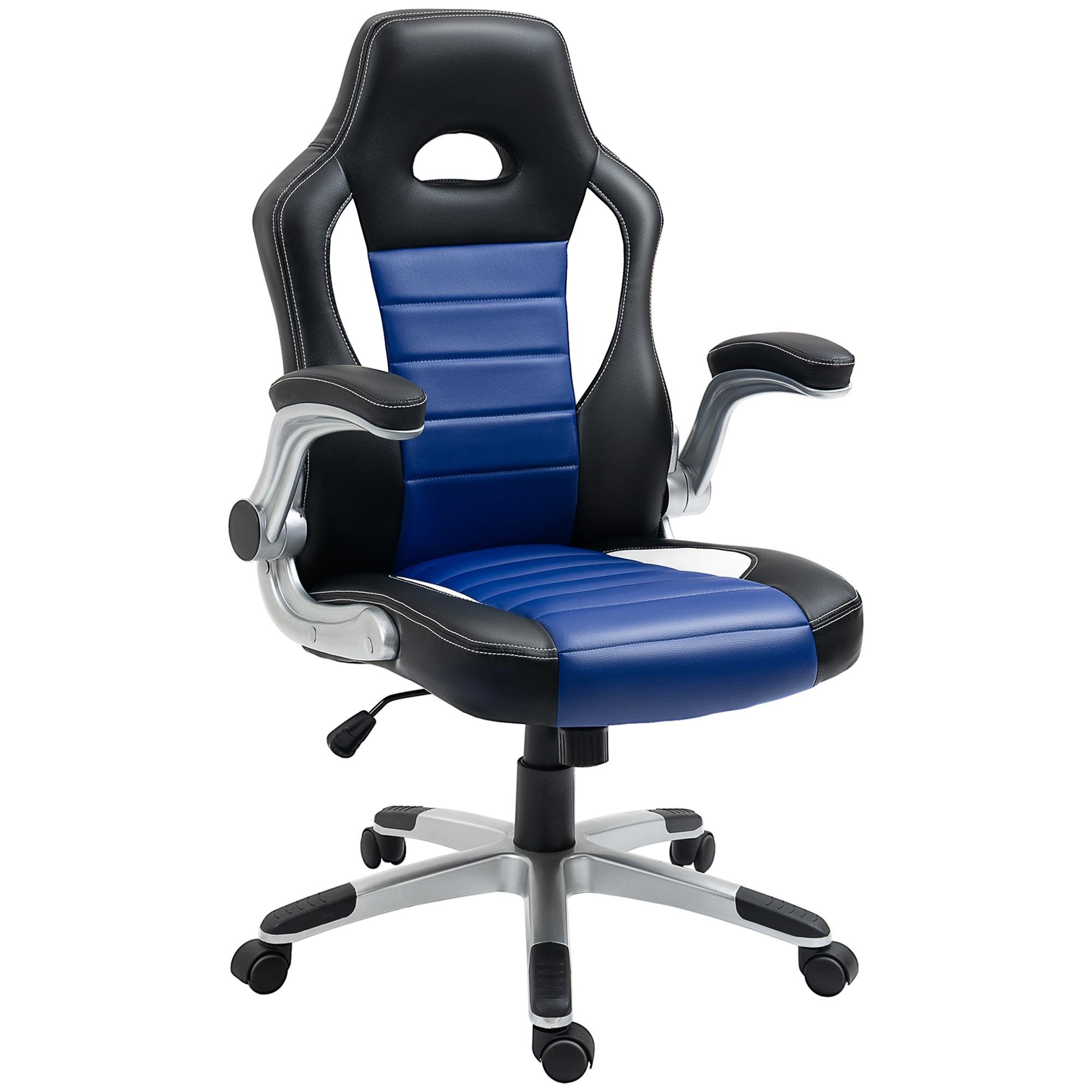 Blue Racing Gaming Chair with Flip-Up Arms