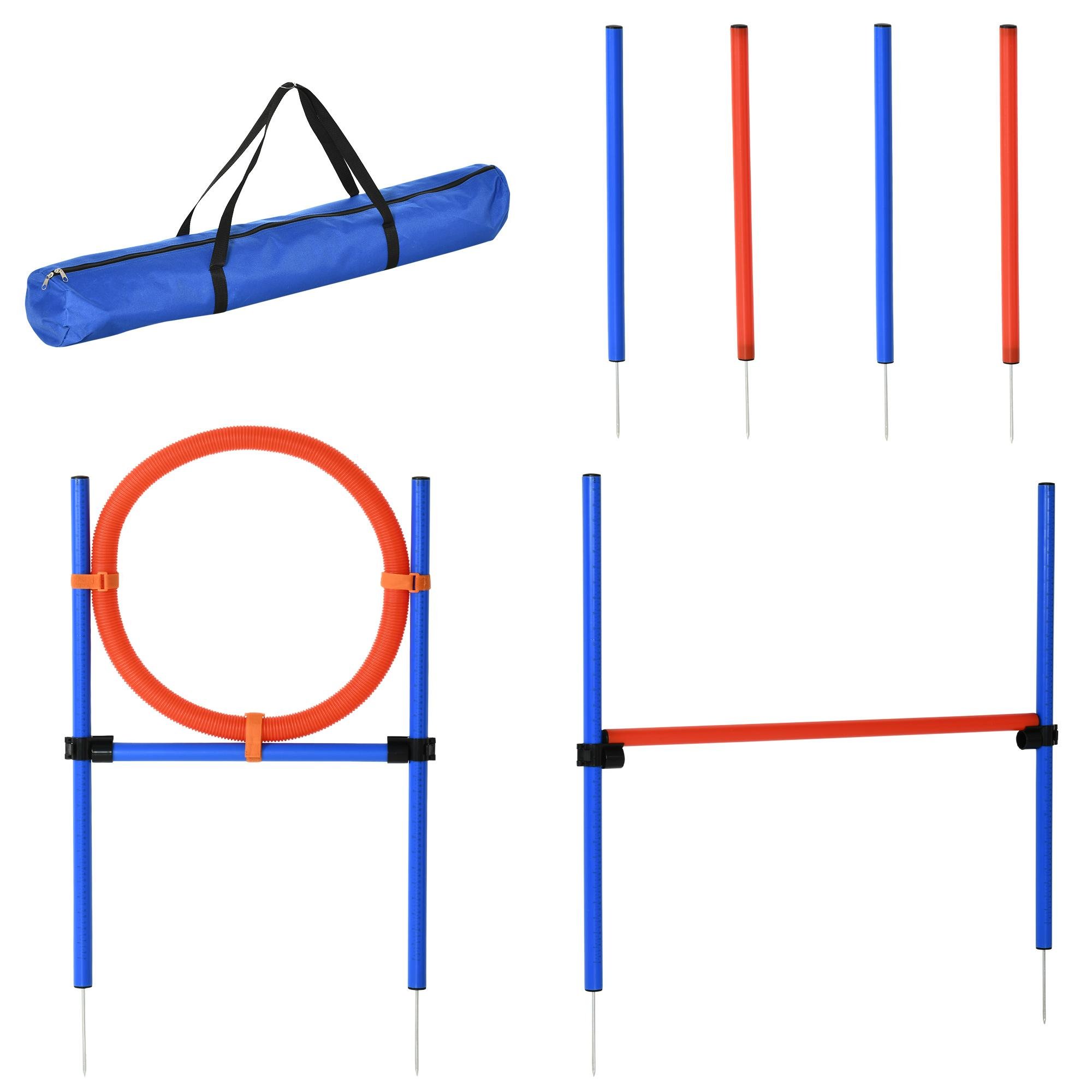 Red Blue Dog Agility Set with Adjustable Jumping Ring