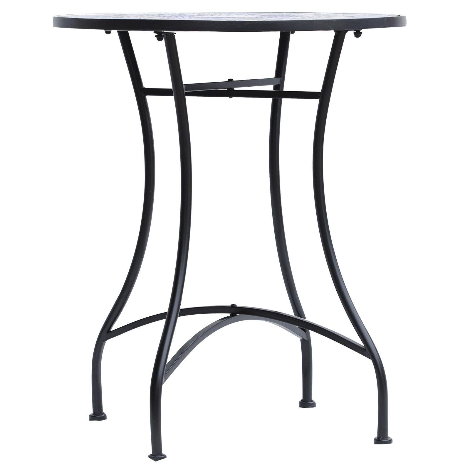 Blue White Ceramic Patio Table with Mosaic Top, 23.6 in