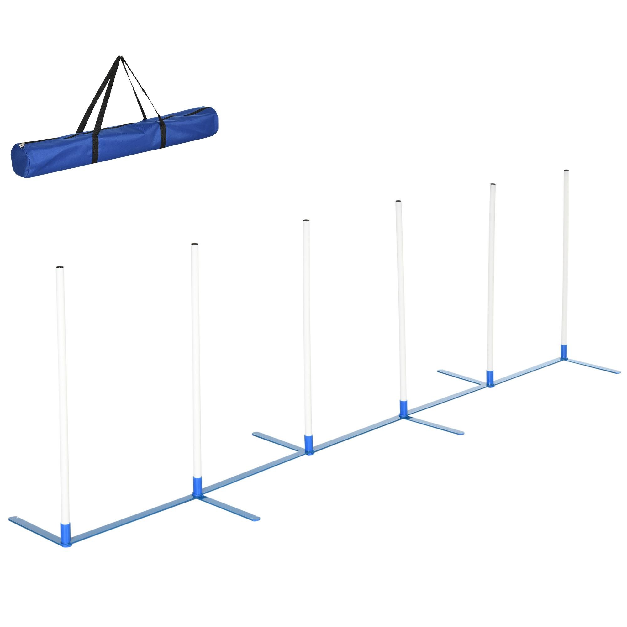 Blue PE Weave Poles, Adjustable Dog Agility Set