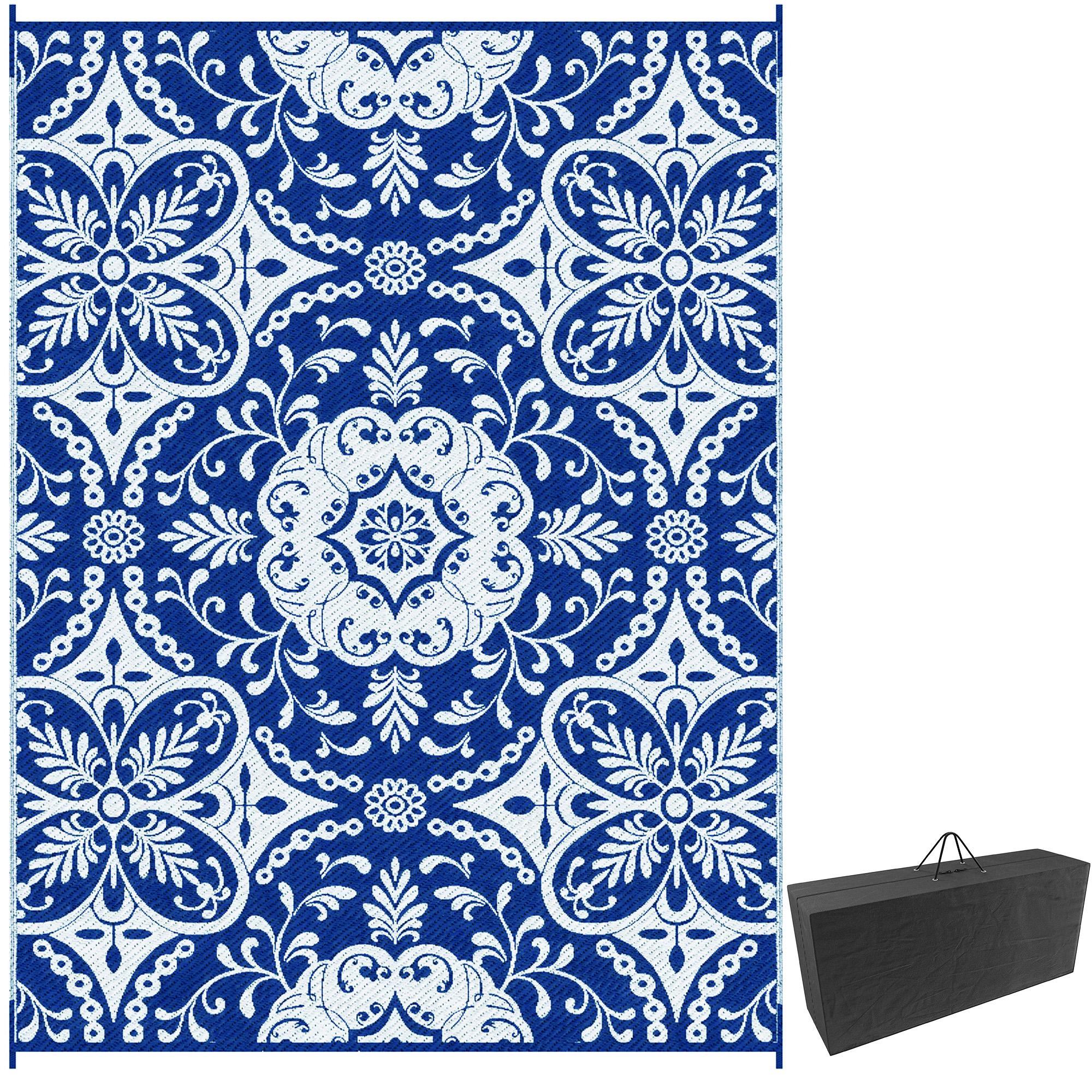 Blue Plastic Outdoor Rug, Reversible 9' x 12' Mat