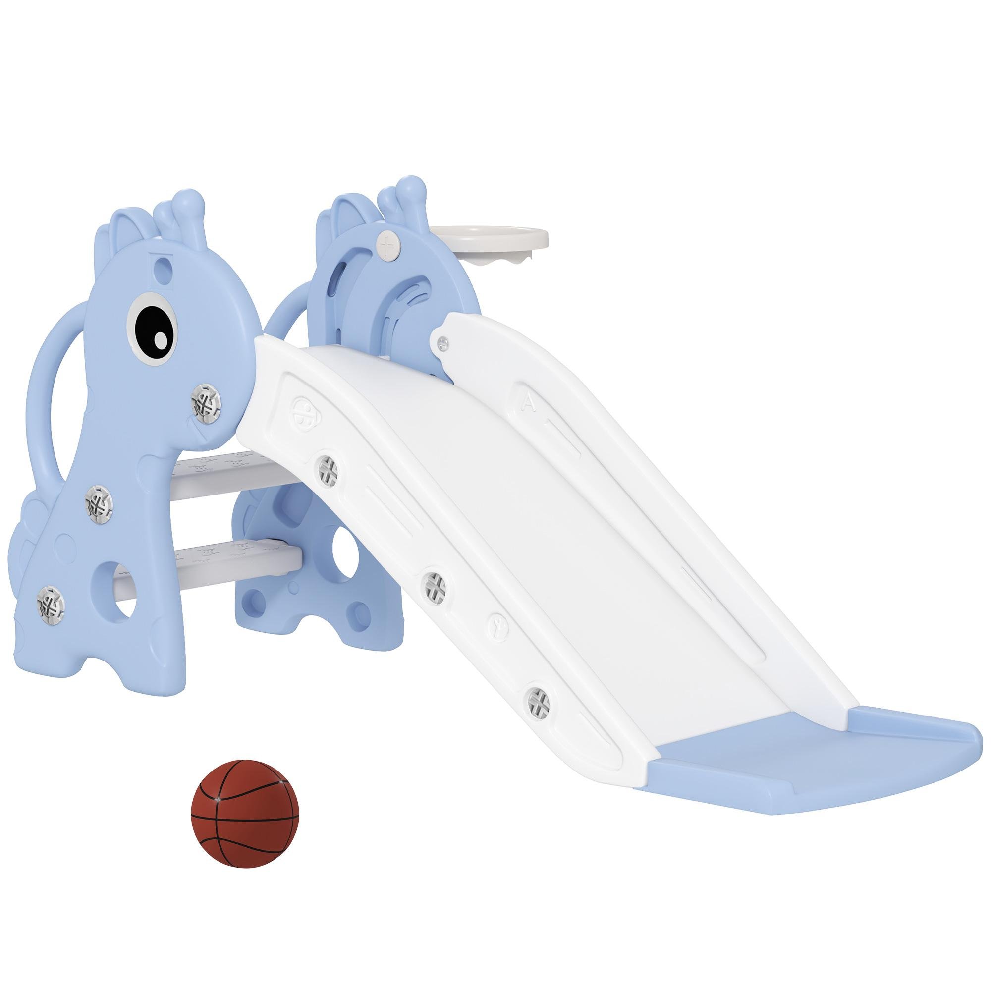 Blue Giraffe Toddler Slide 3-in-1 with Basketball Hoop