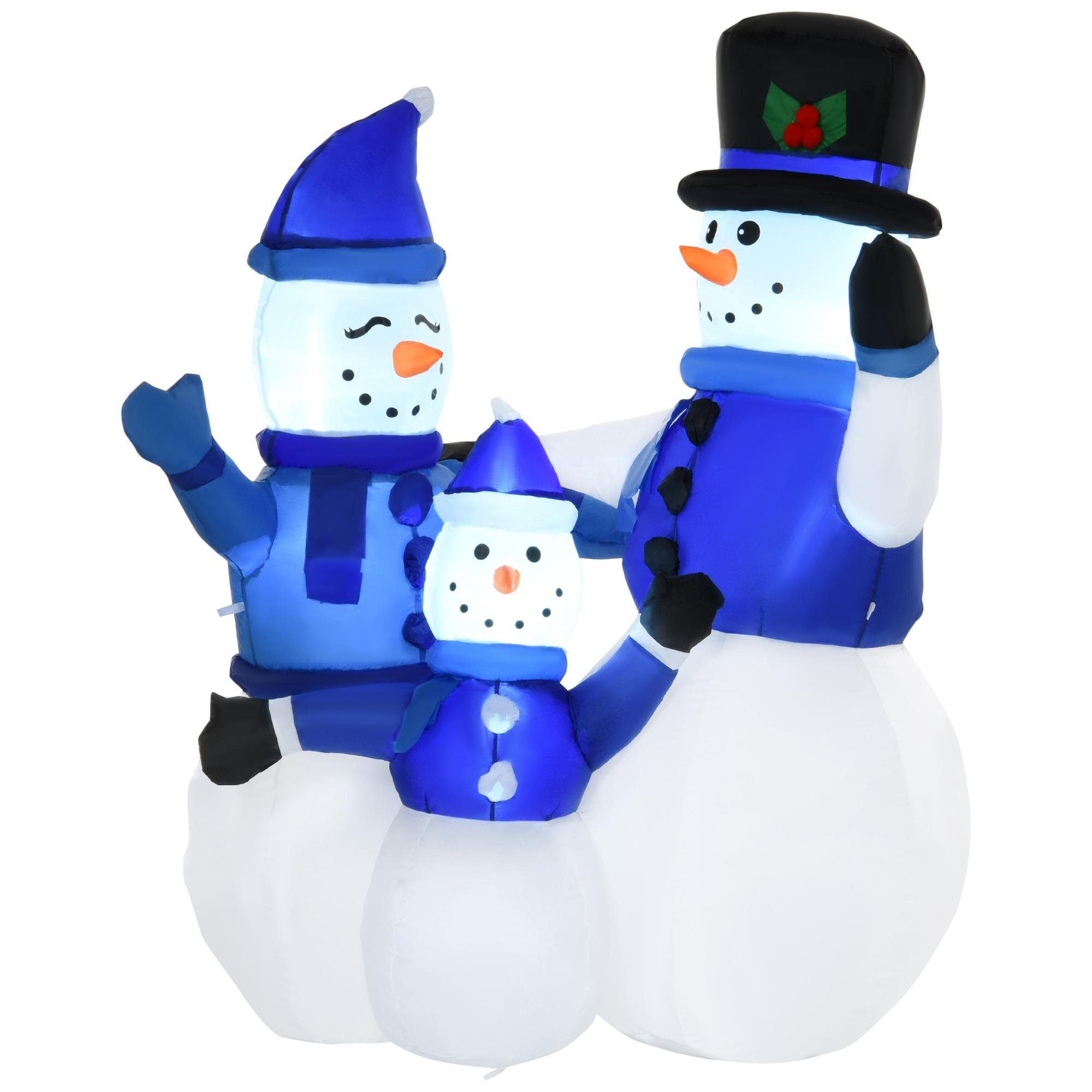 Blue Snowman Family Inflatable with LED Lights, 3.9 ft