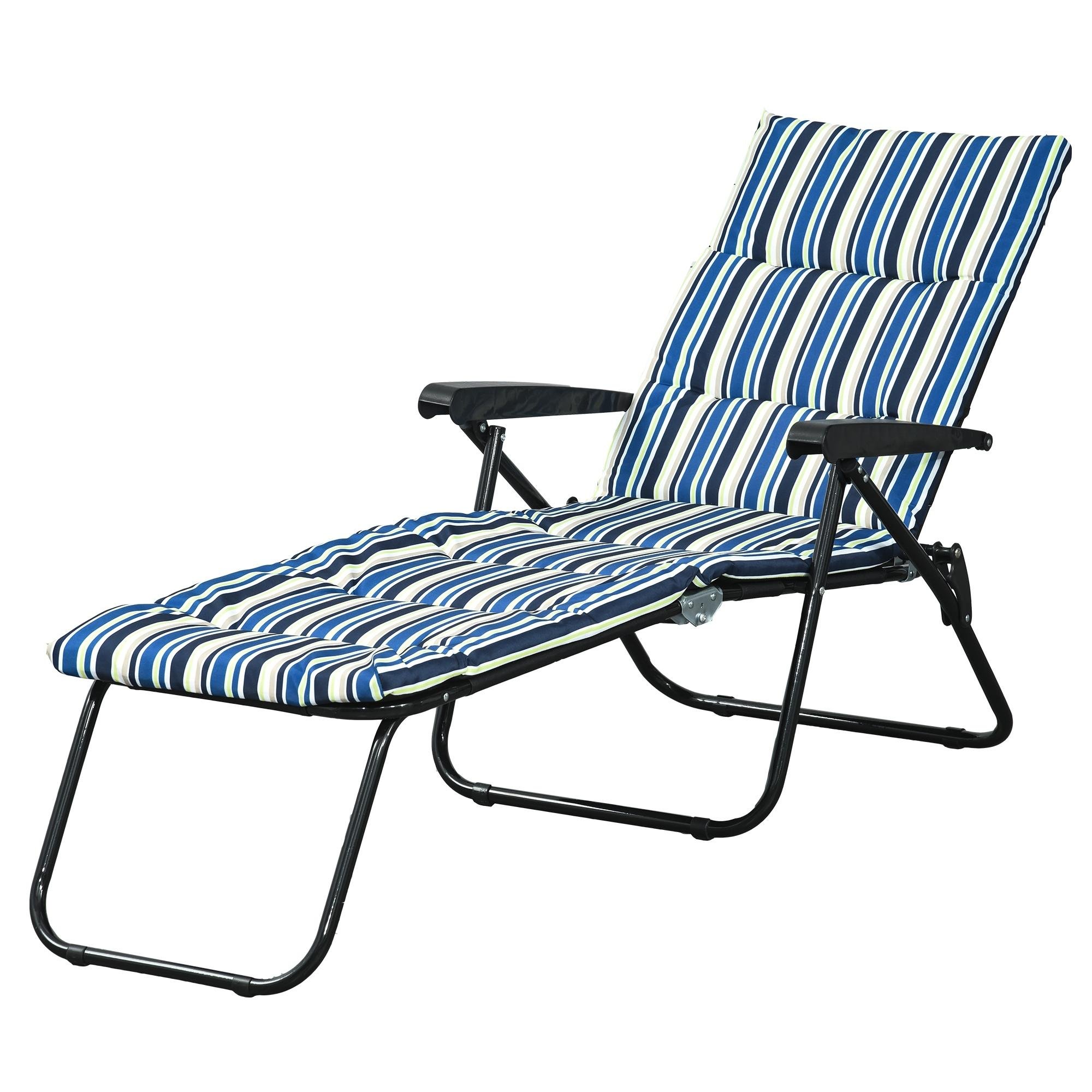 Blue White Padded Lounger, 6-Position Reclining Patio Chair