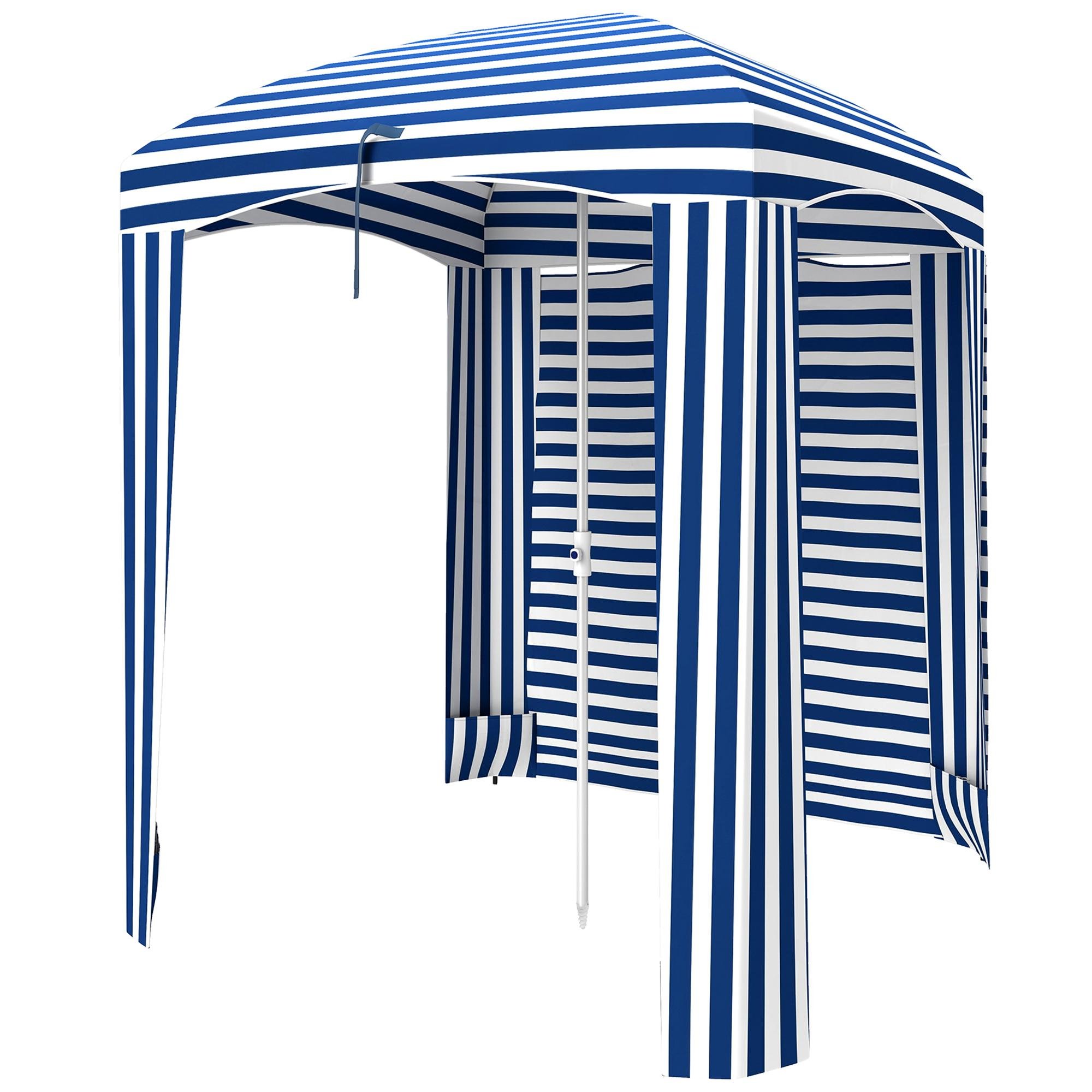 Blue White Stripe Cabana Umbrella with Removable Walls