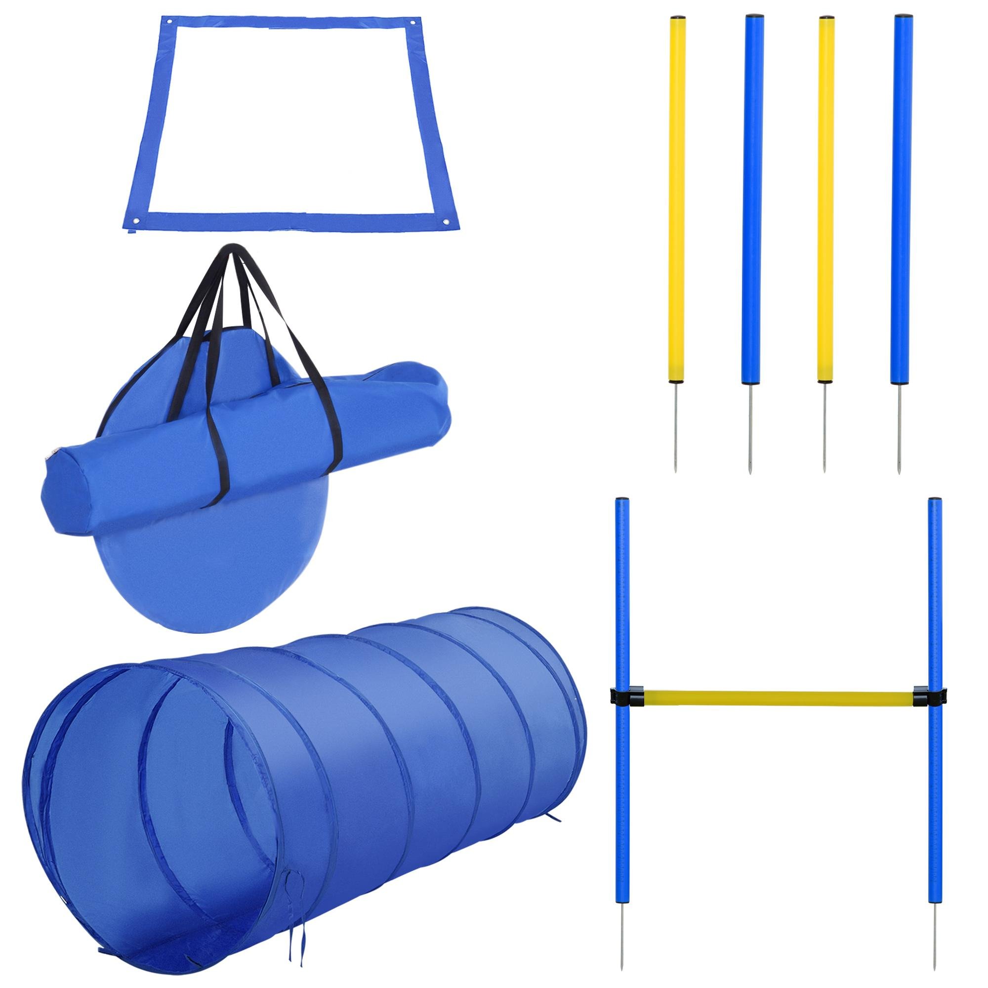 Blue Polyester Dog Agility Set with Adjustable Jump for Outdoor Training