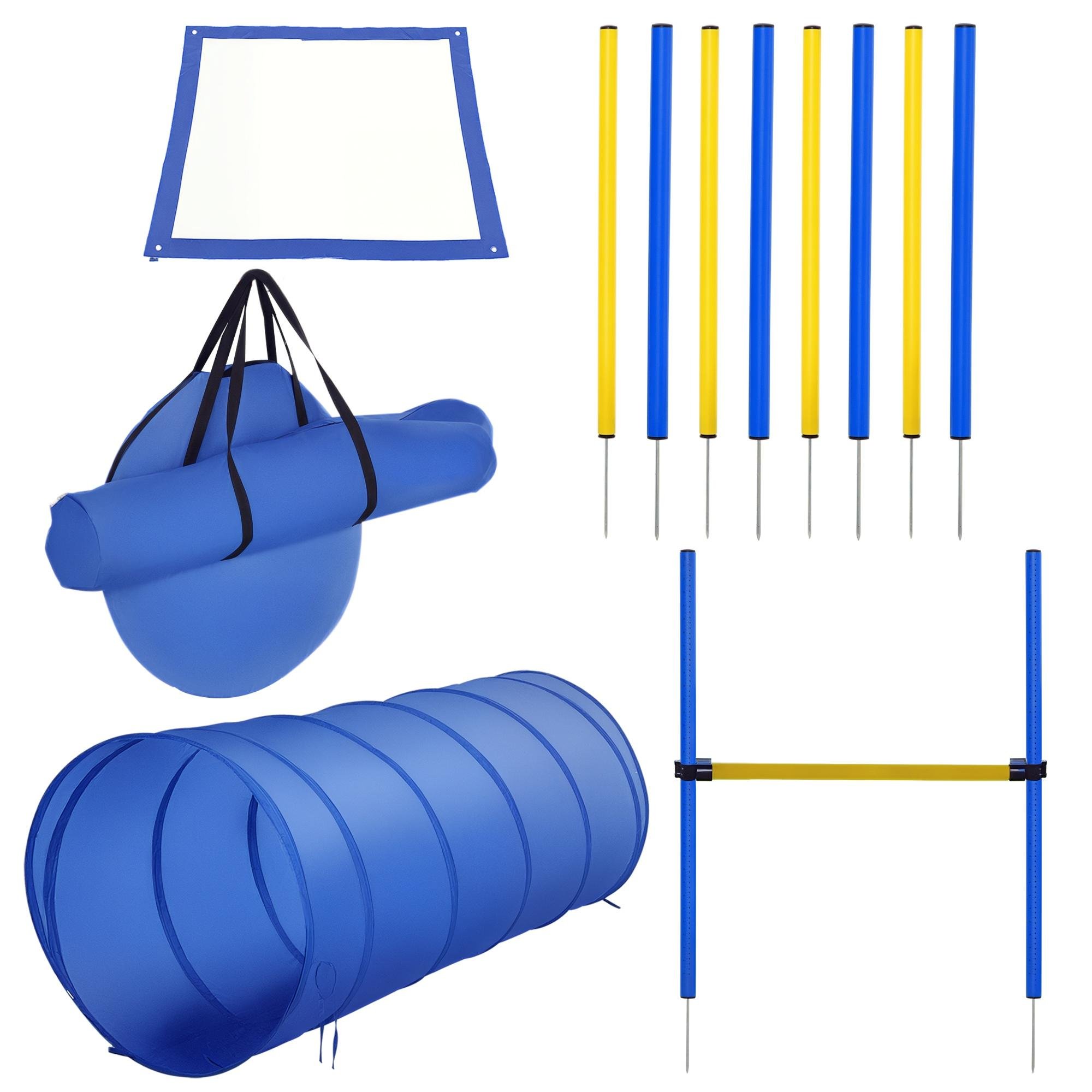 Blue Polyester Dog Obstacle Set with Adjustable Jump