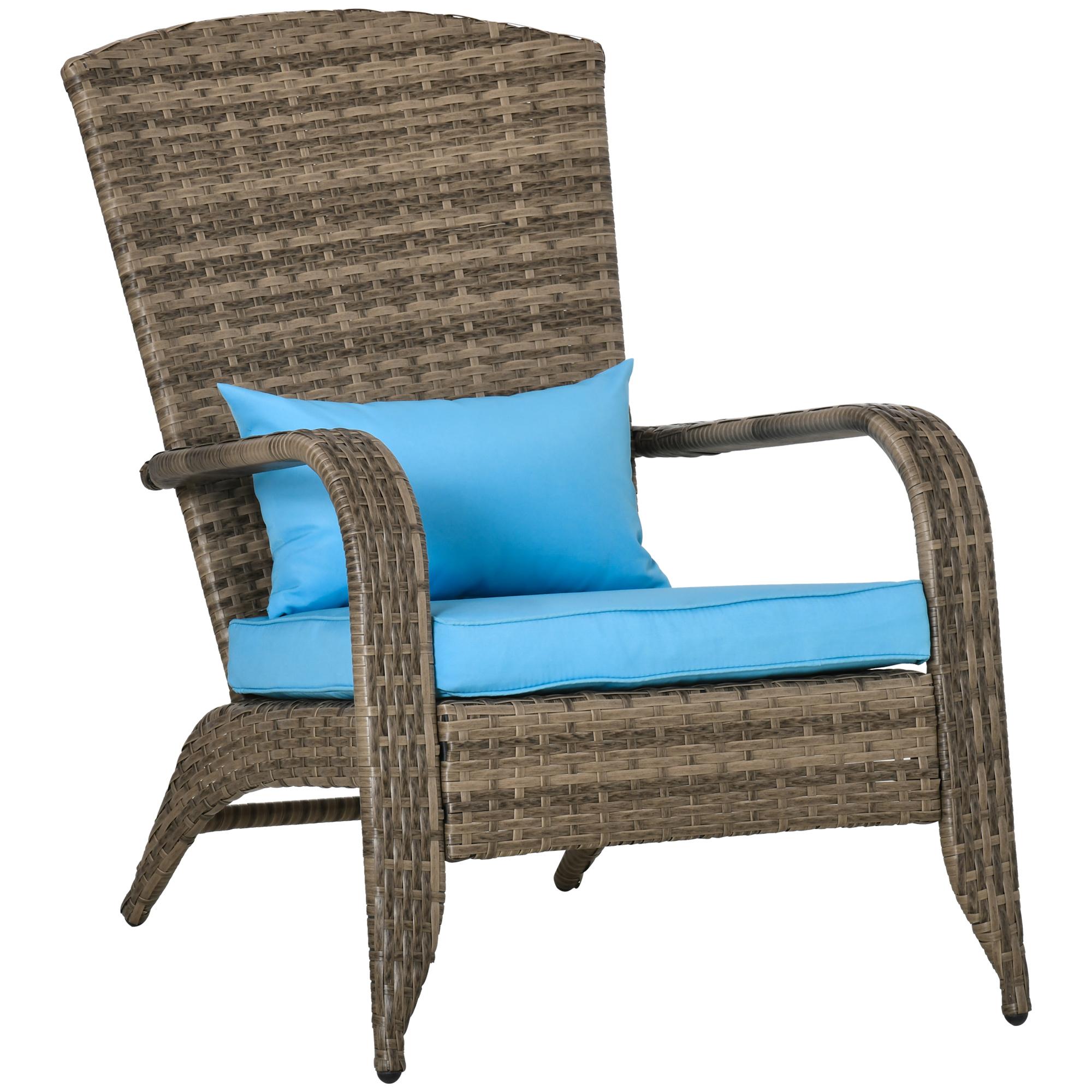 Blue PE Rattan Chair – Cushioned Adirondack Style for Patios