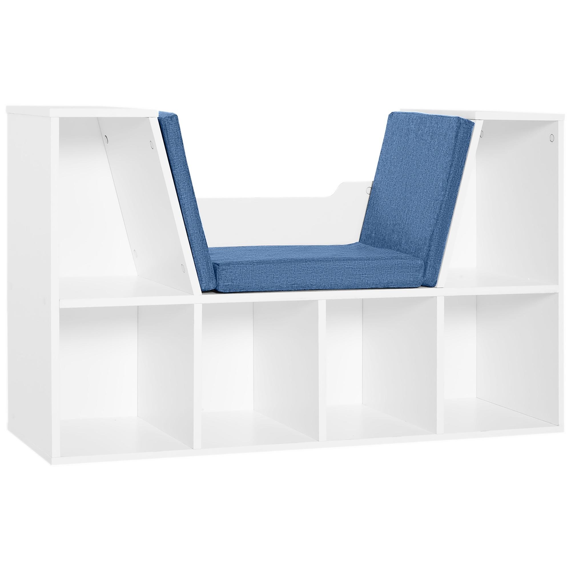 Blue Reading Nook Bookcase with Six Cubbies, 40.2 in