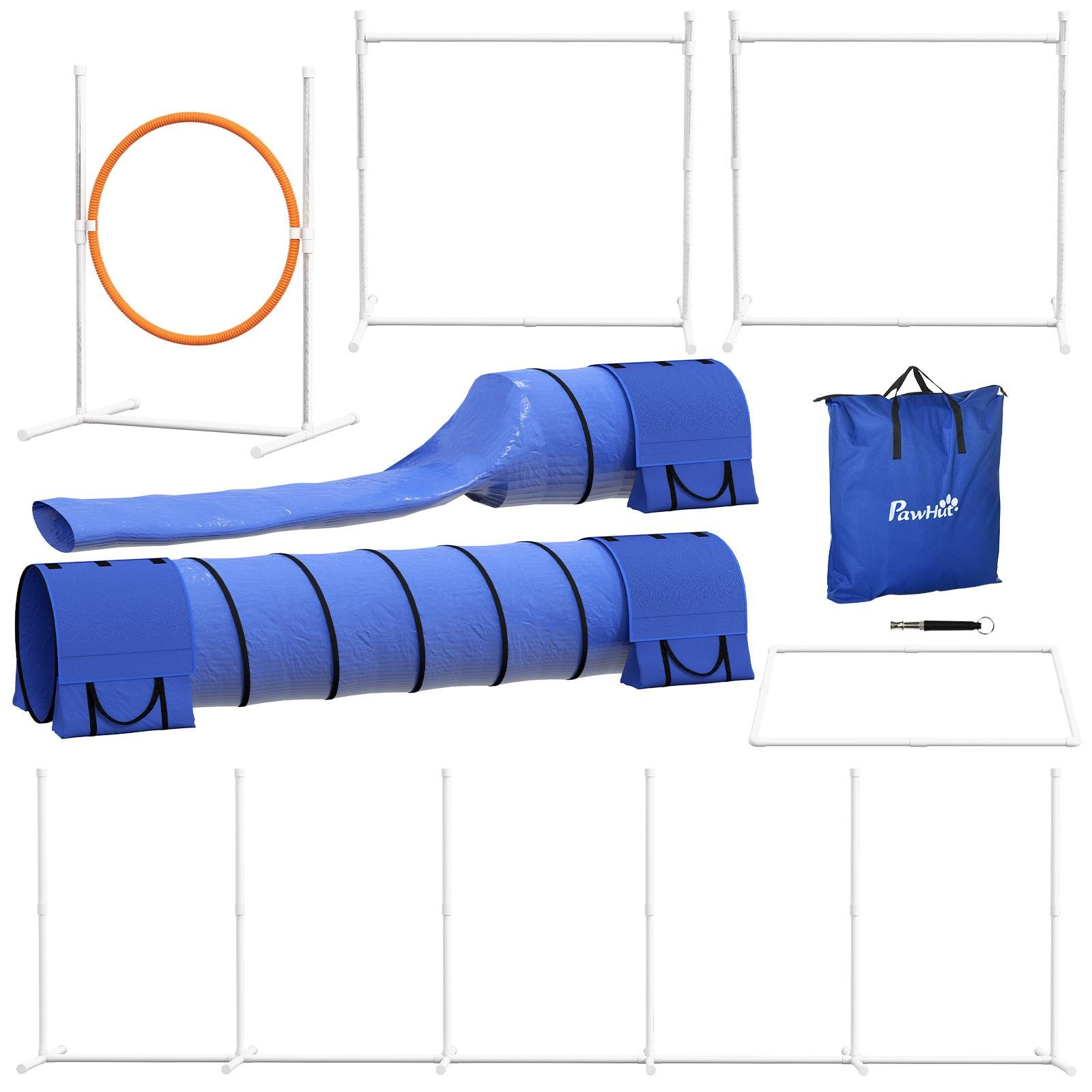 Blue PVC Dog Agility Kit with Adjustable Hurdles