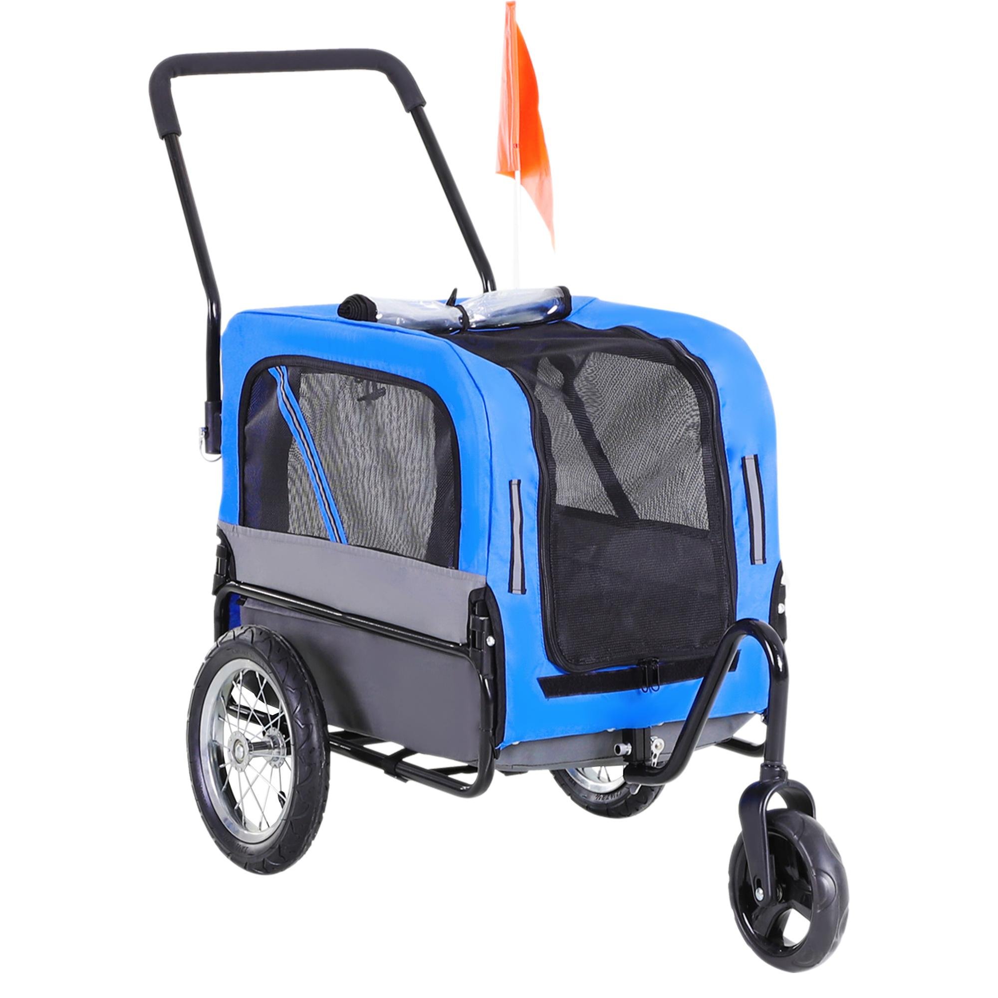 Blue 2-in-1 Dog Bike Trailer with Stroller Function for Small Dogs