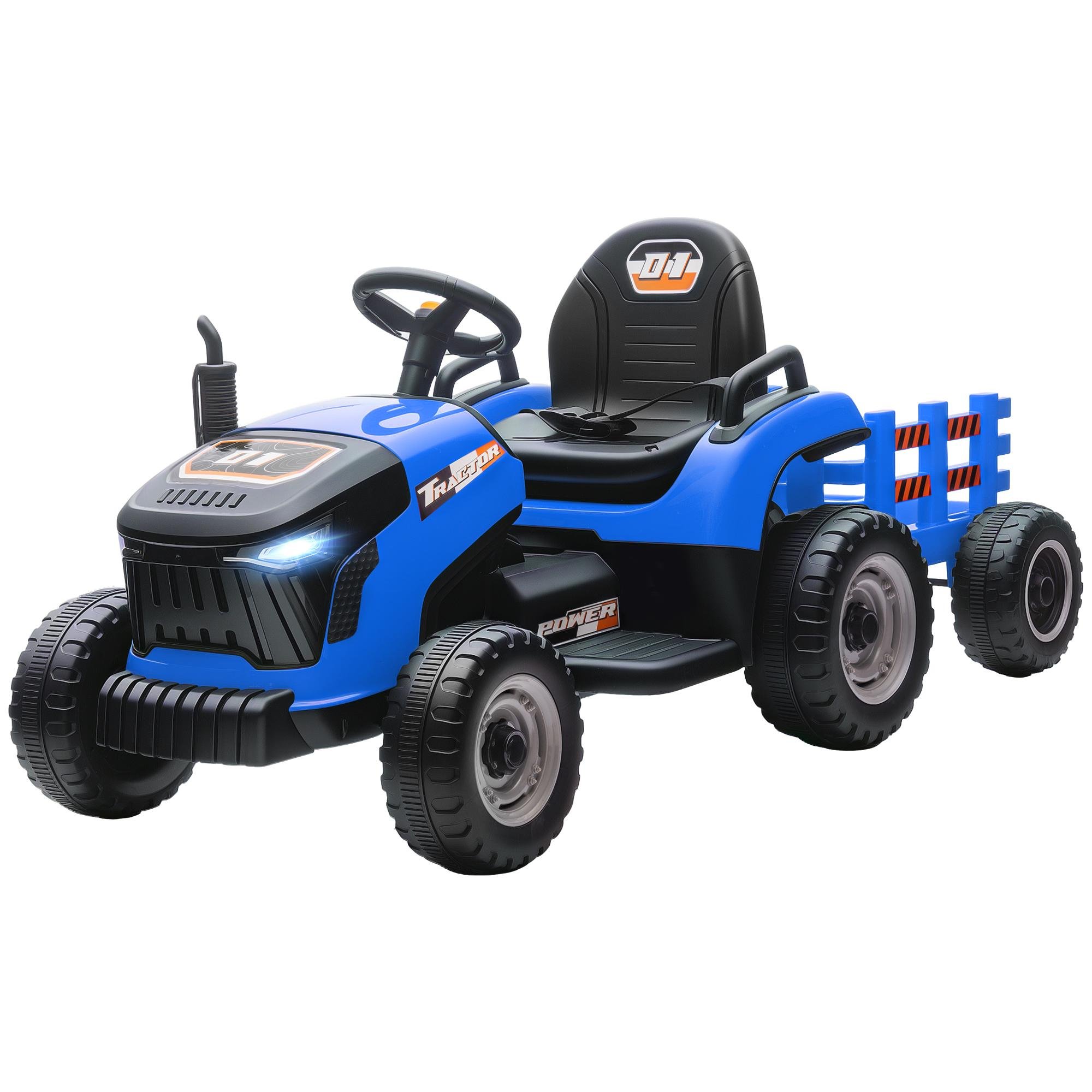 Blue Remote Control Tractor with 12V Power and Trailer