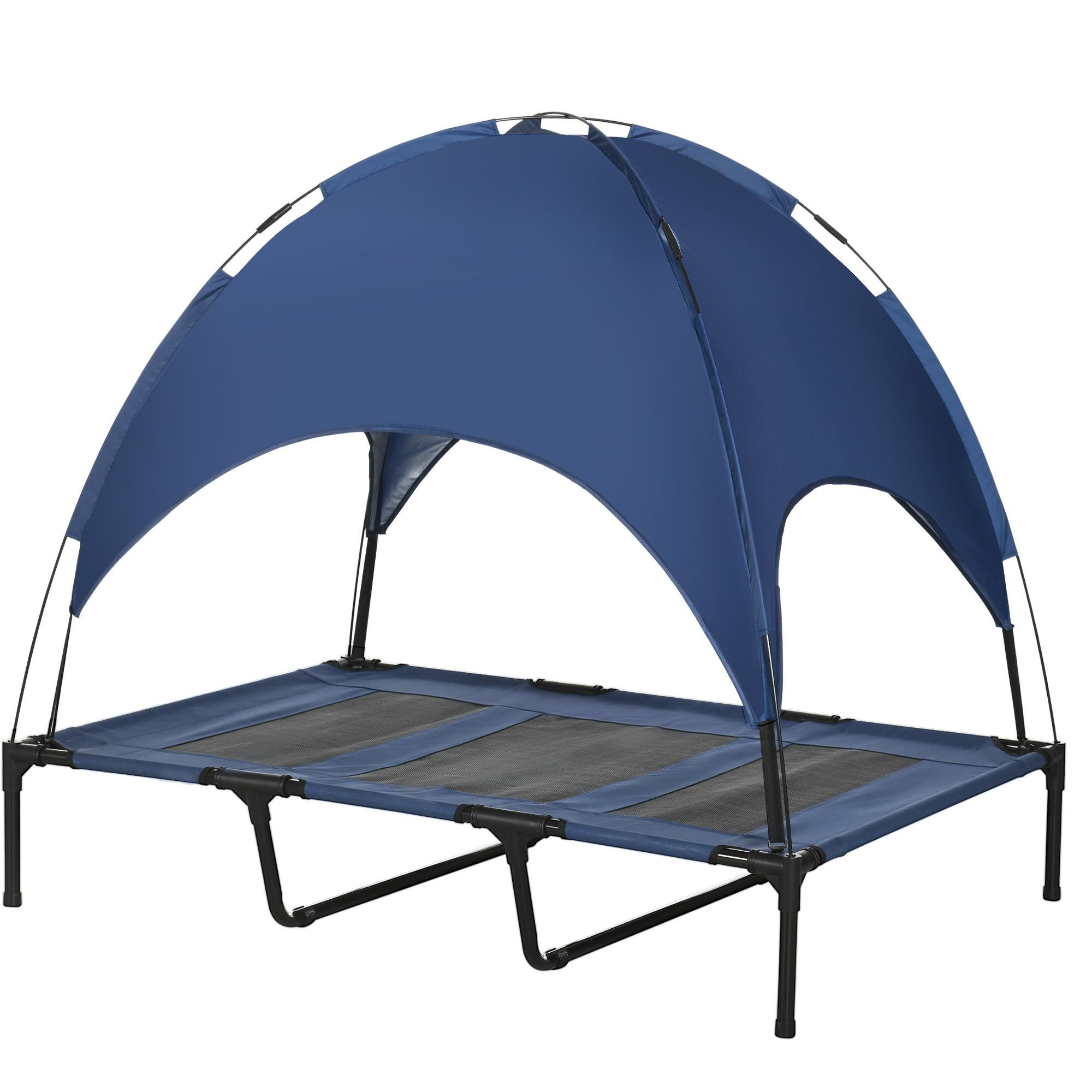 Blue Elevated Dog Cot with Canopy for XL Dogs