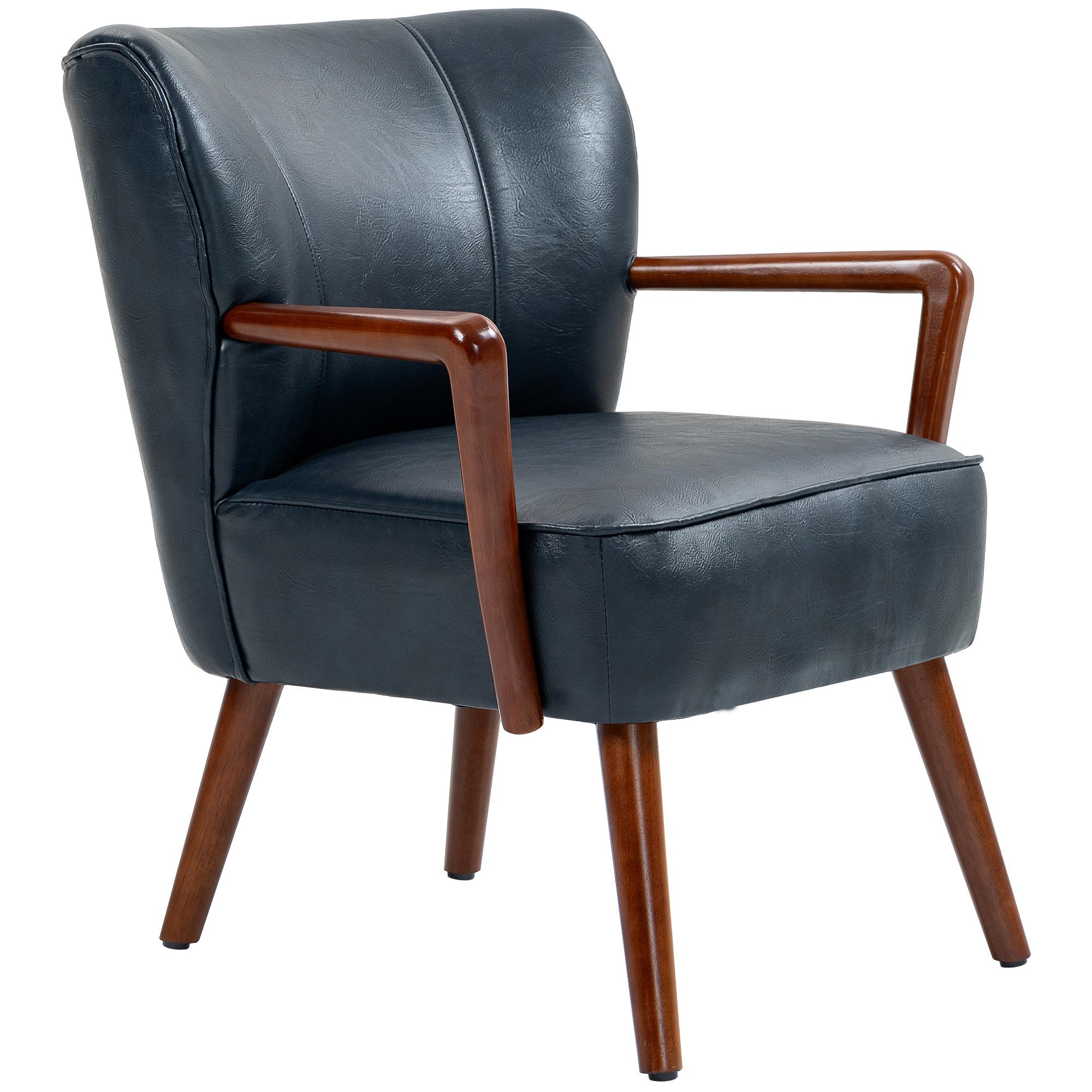 Blue Faux Leather Accent Chair with Wide Padded Seat