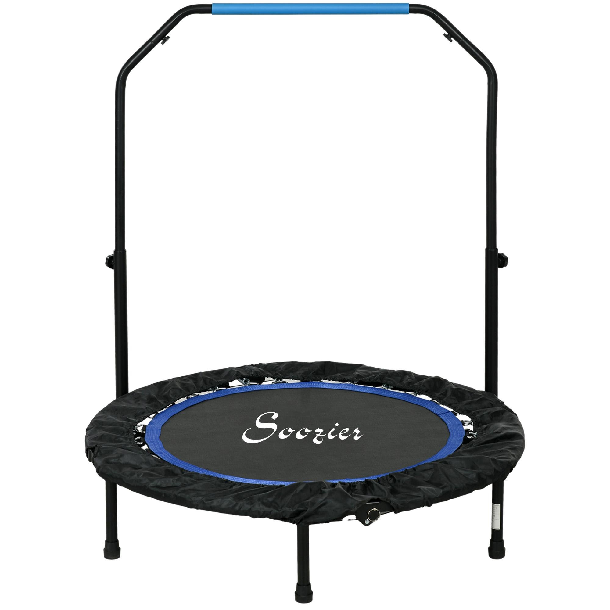 Blue Foldable Fitness Trampoline with Adjustable Handle