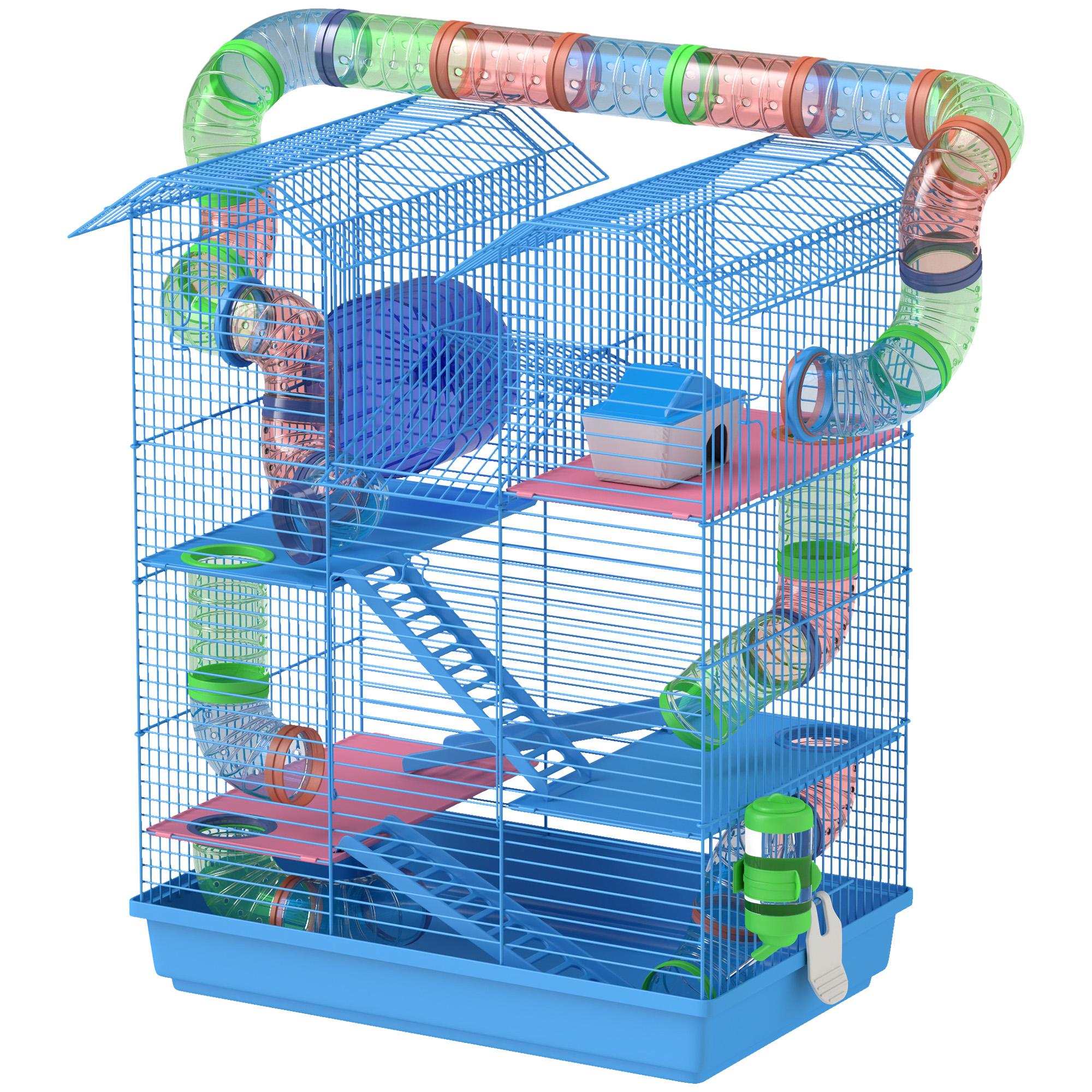 Blue Five Tier Hamster Cage with Play Tubes