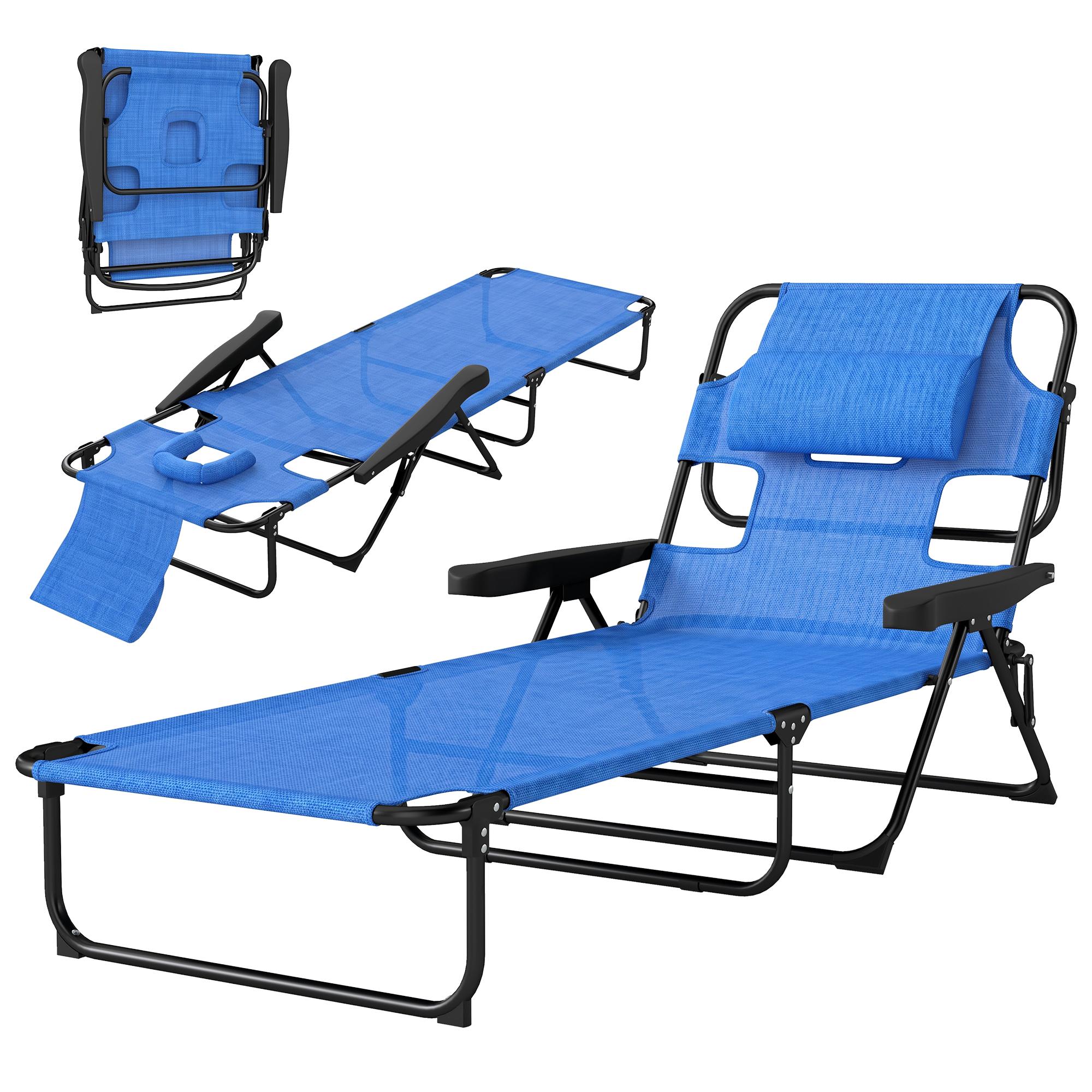 Blue Folding Mesh Sun Lounger with 4 Reclining Angles