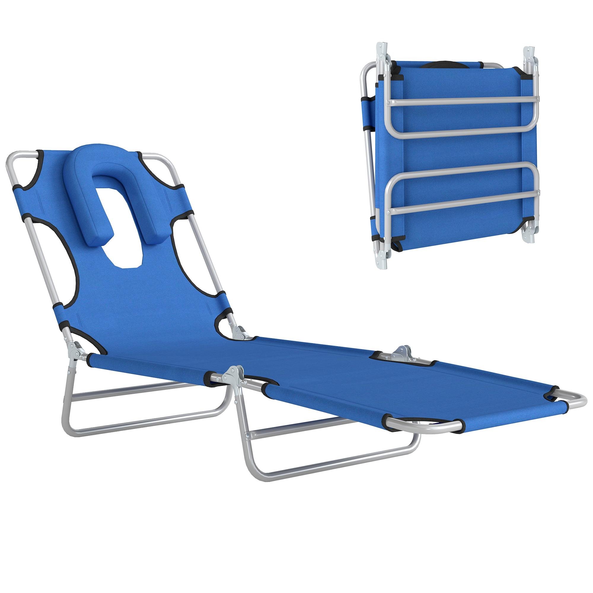 Blue Face Hole Lounger, 5-Position Folding Sun Bed