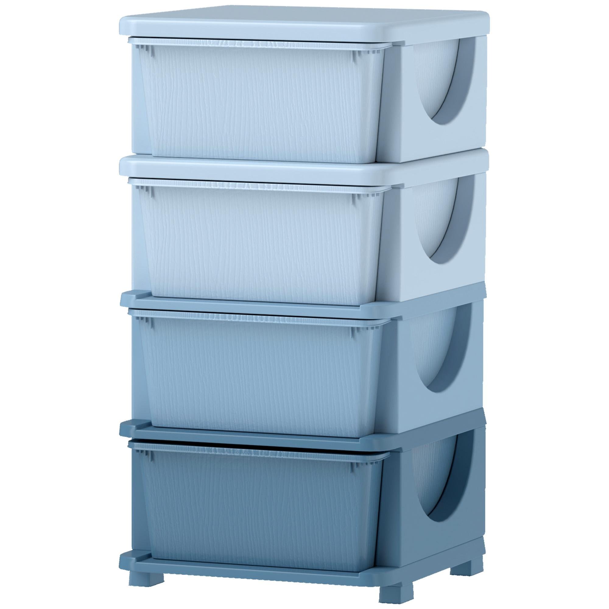 Blue Four Drawer Toy Storage with Removable 16 L Bins